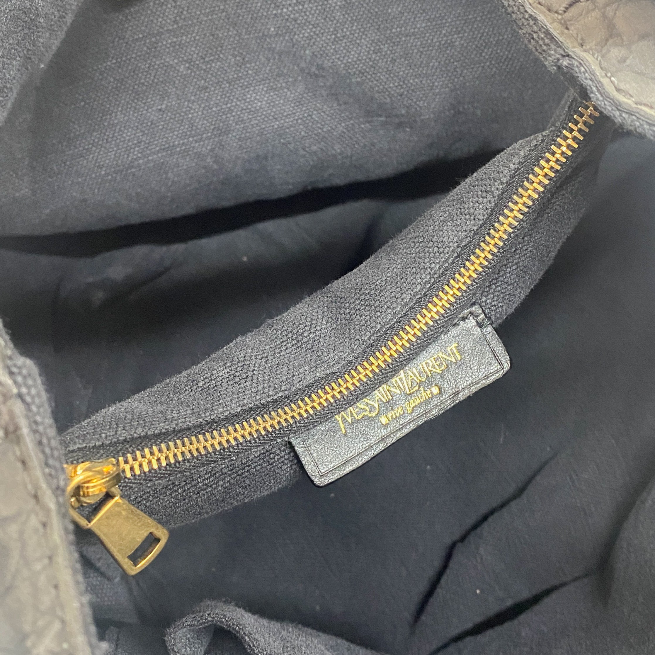 Grey Crocodile Embossed Nubuck Leather Hobo Bag