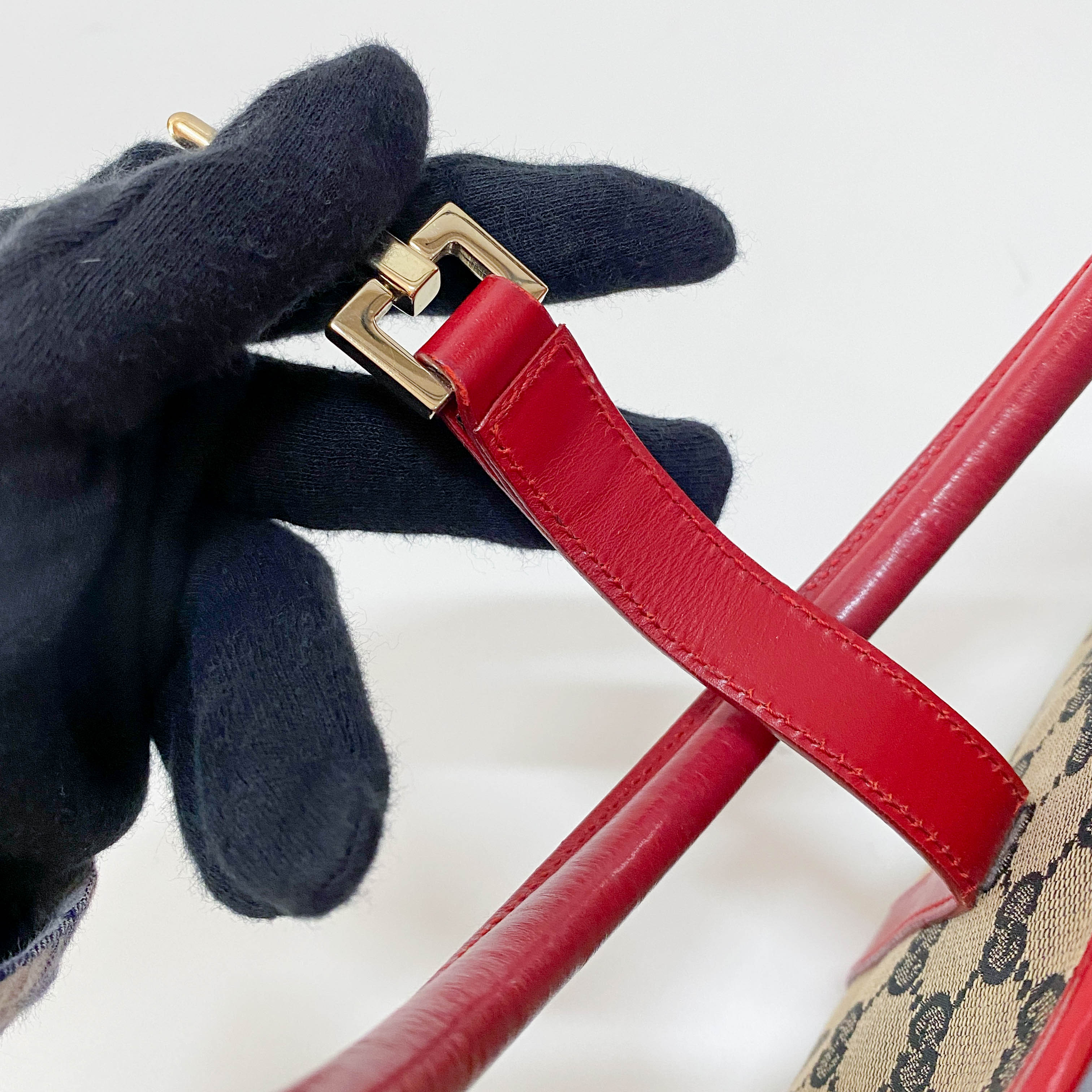 Jackie GG Supreme Brown Canvas & Red Leather Shoulder Bag