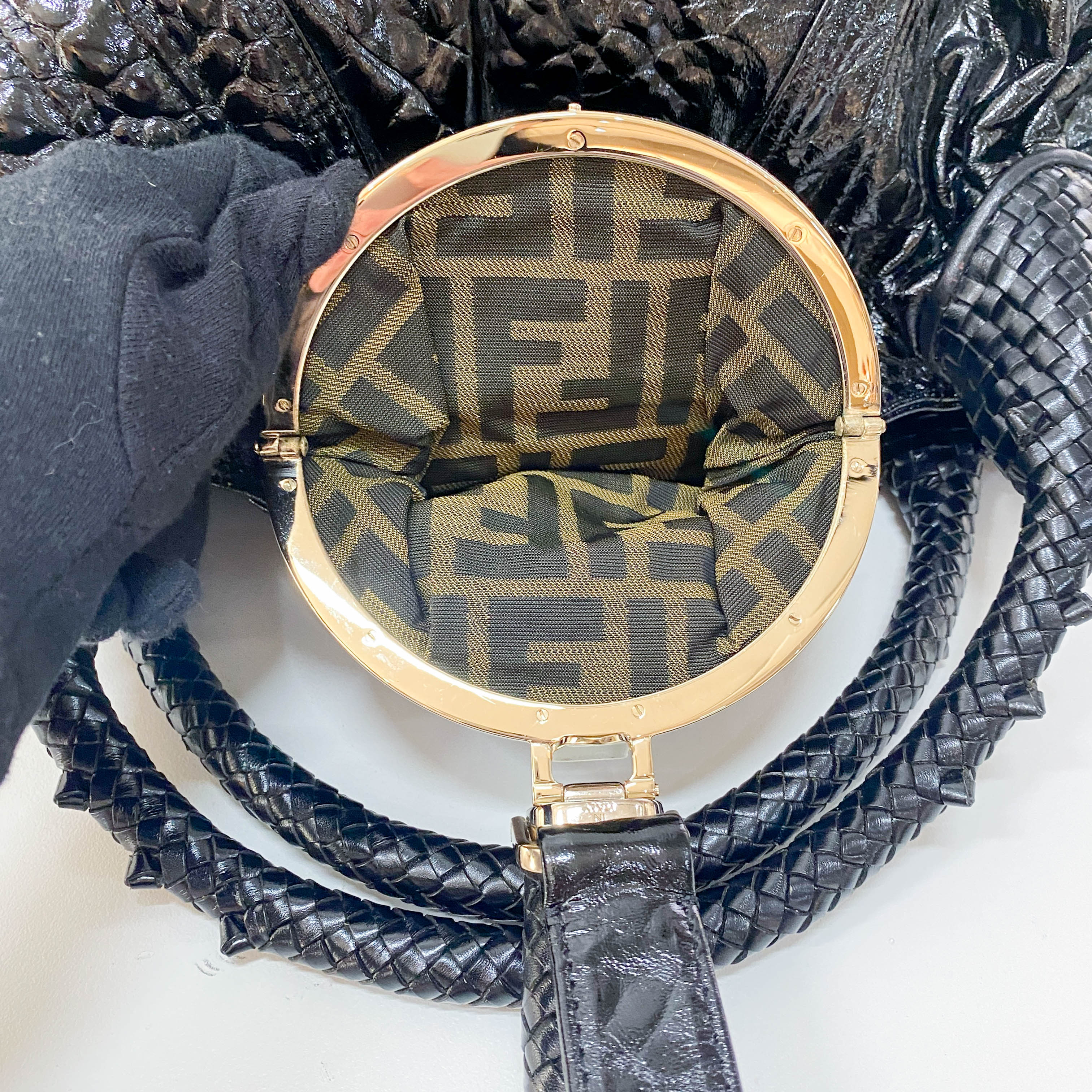 Spy Black Patent Leather Shoulder Bag