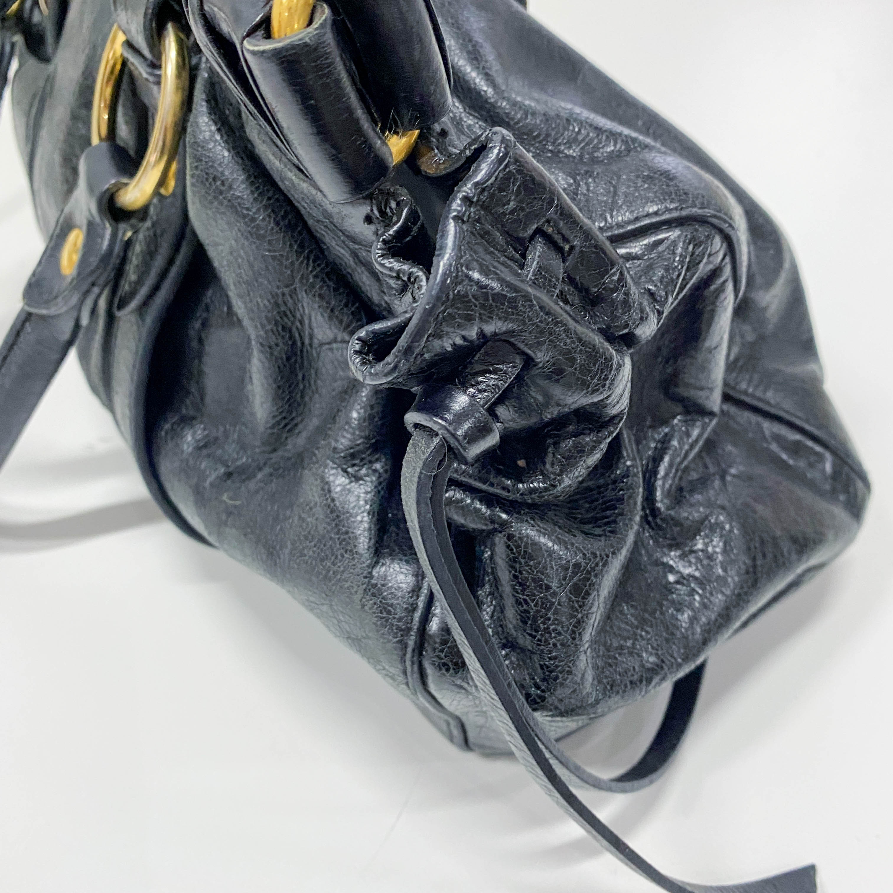 Vitello Black Calfskin Leather Two Way Bag