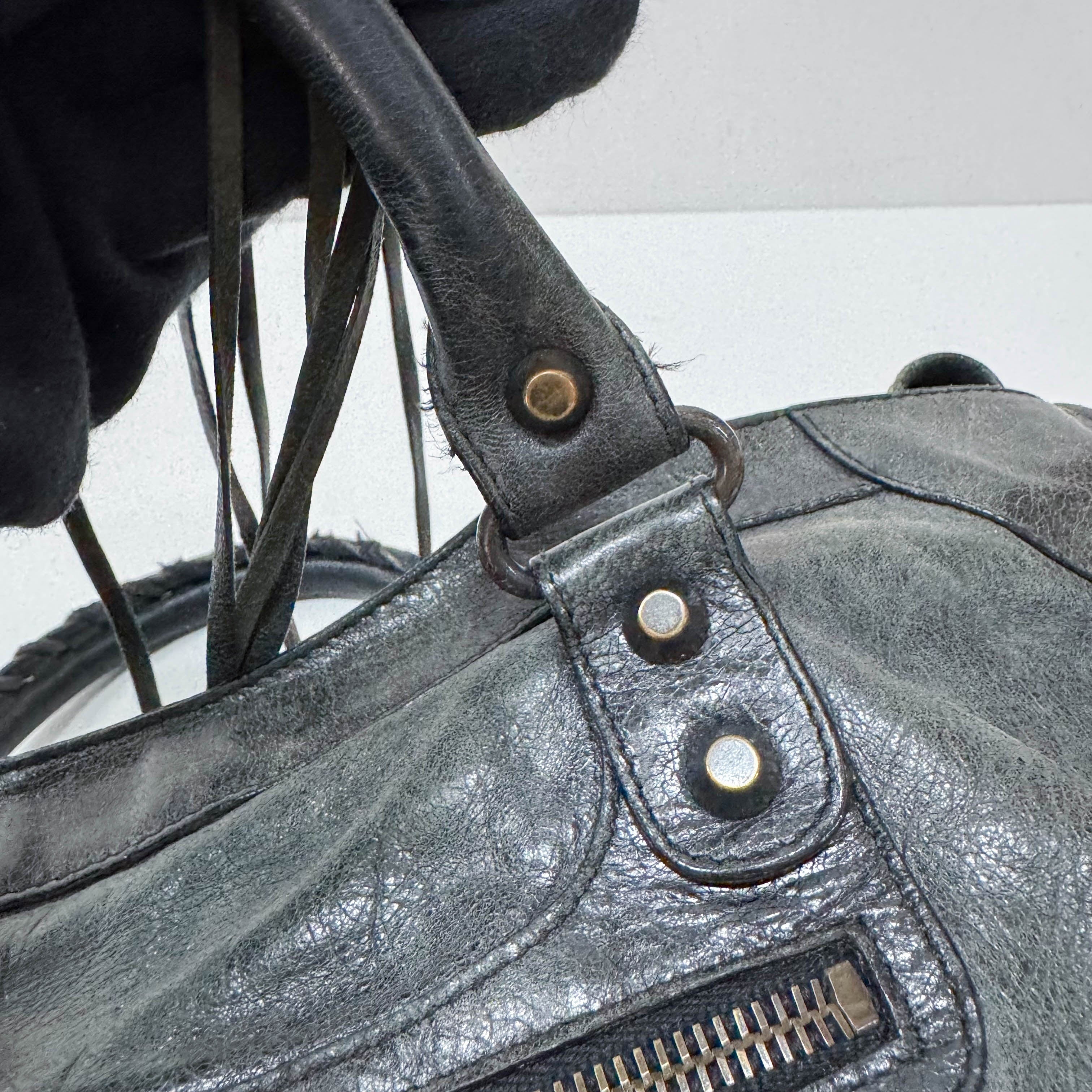 The First Grey Calfskin Leather Two Way Bag