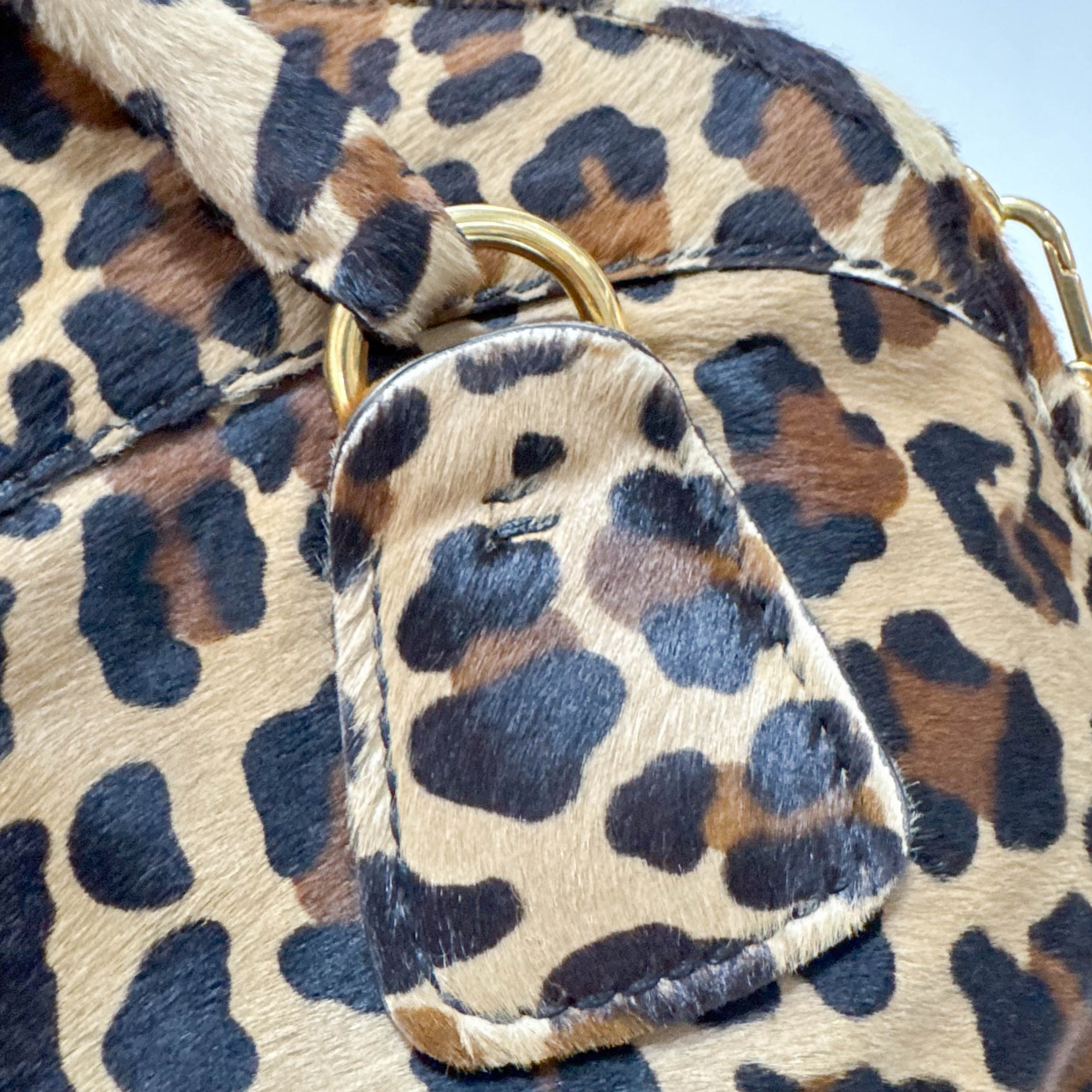 Leopard Print Brown Pony Hair Two Way Bag