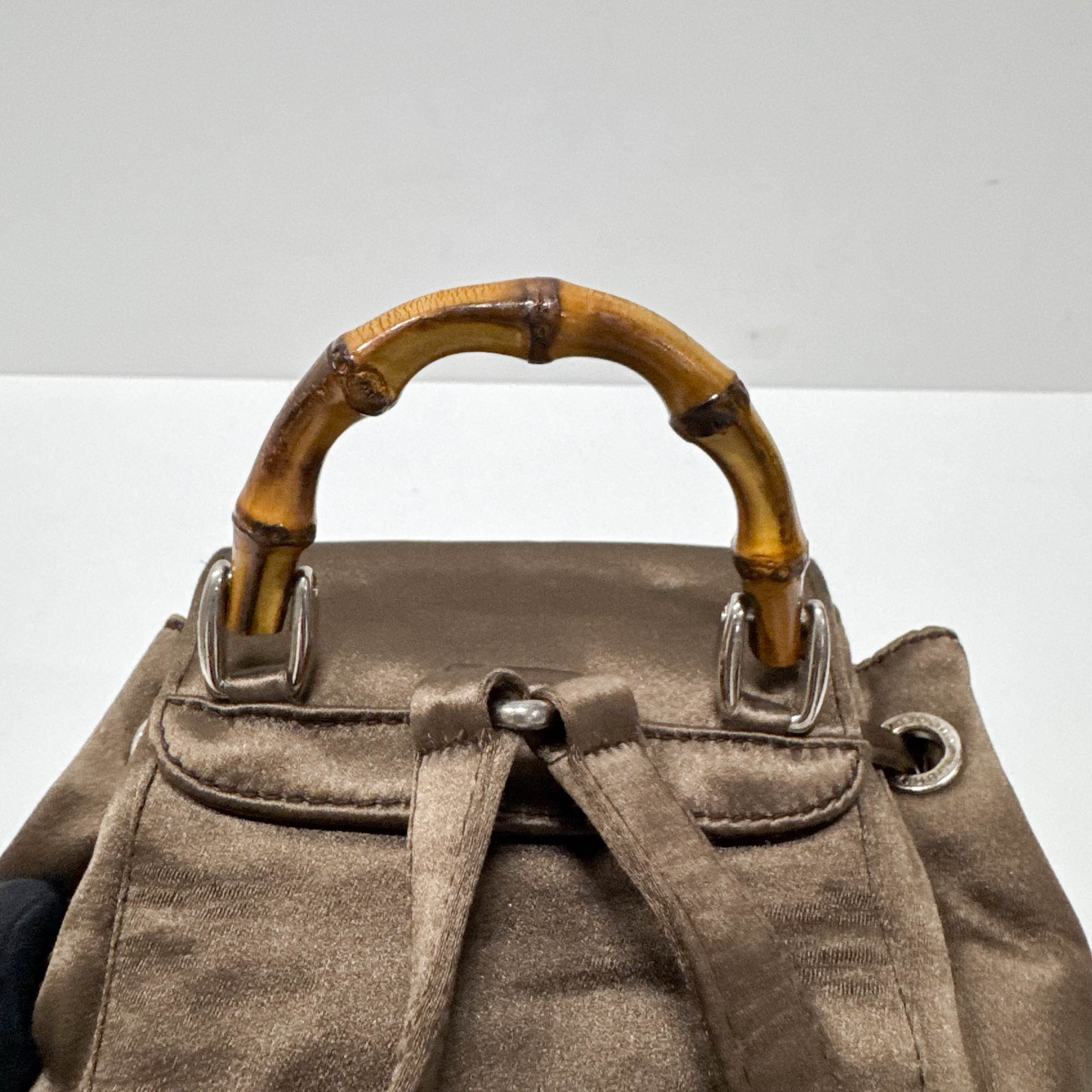 Mini Brown Satin Bamboo Turn-Lock Backpack