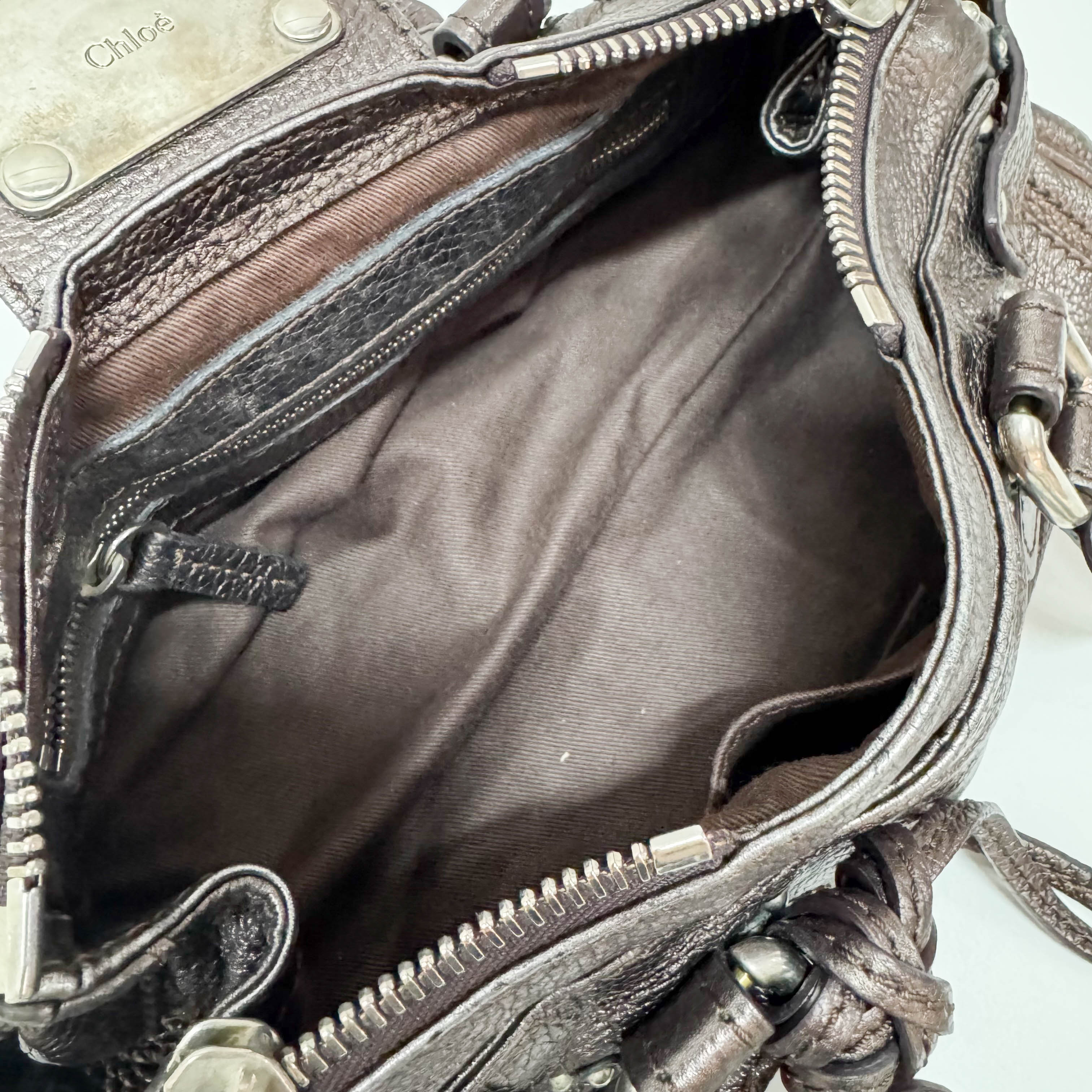 Mini Paddington Rose/Black Metallic Calfskin Leather Hand Bag