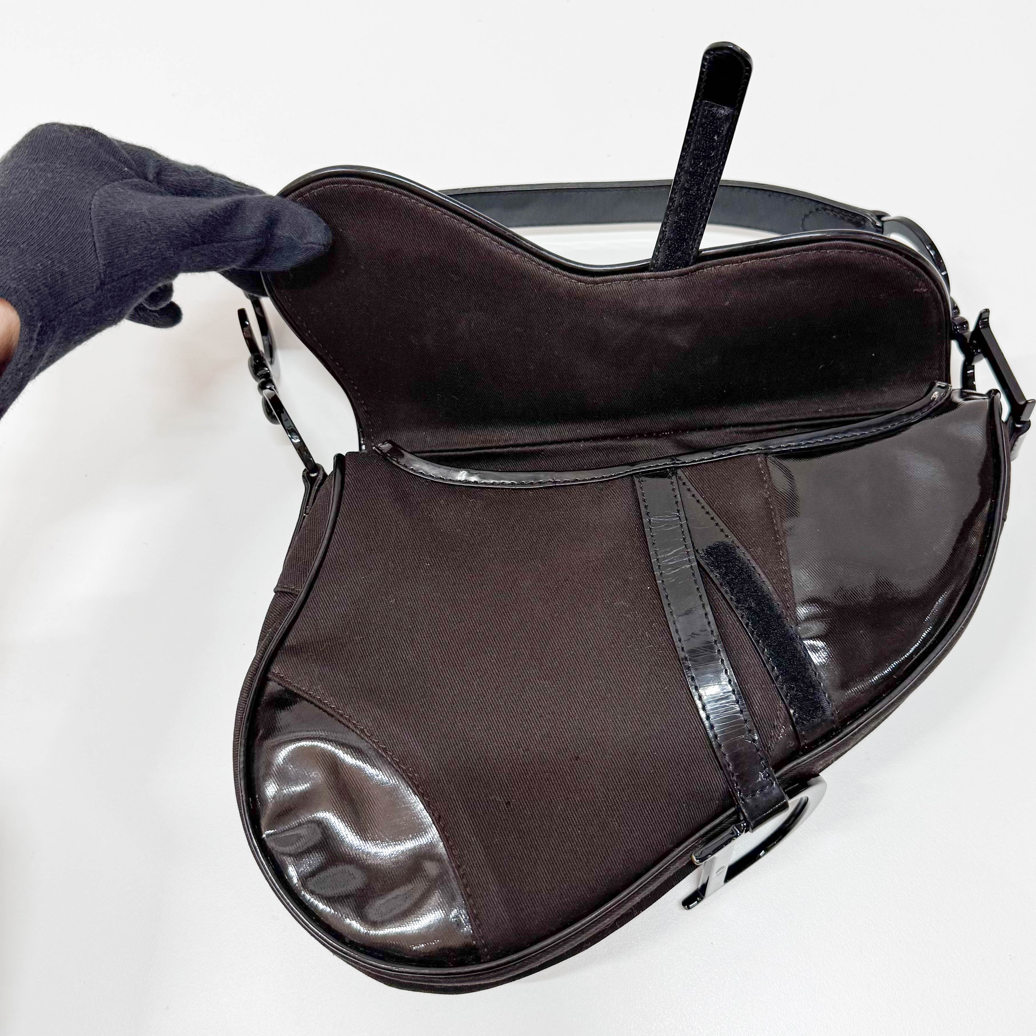 Saddle Brown Cotton & Patent Leather Shoulder Bag