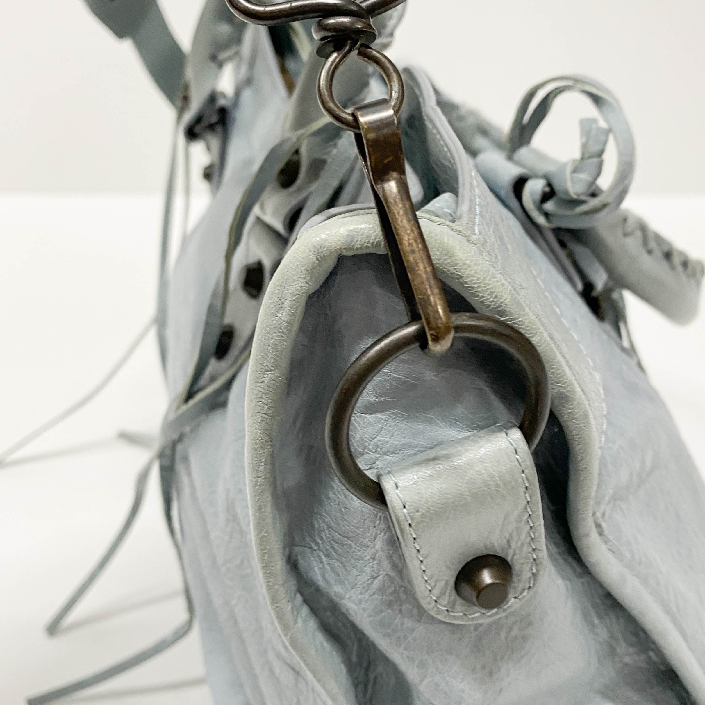 The City Blue Calfskin Leather Two Way Bag