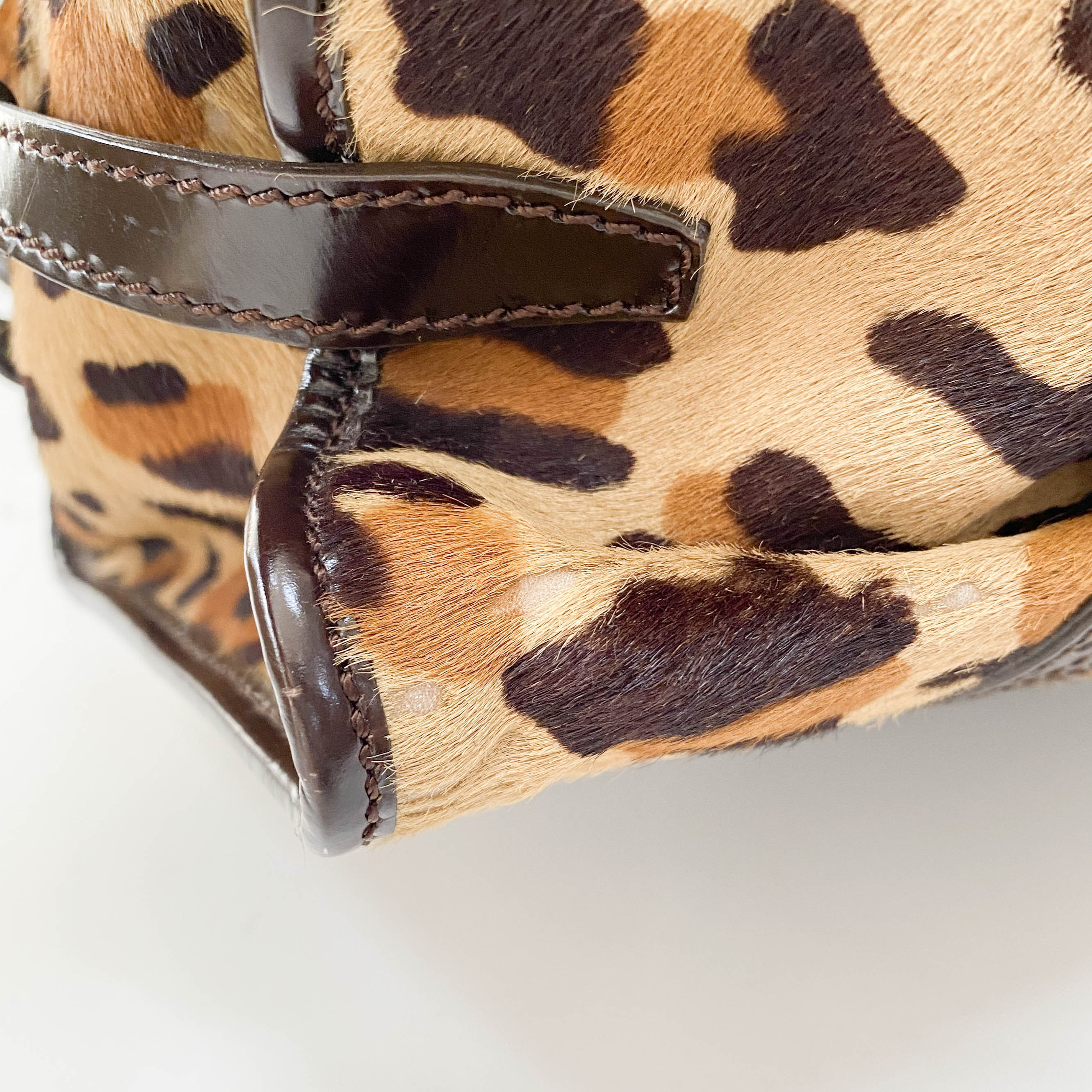 Leopard Print Brown Pony Hair Shoulder Bag