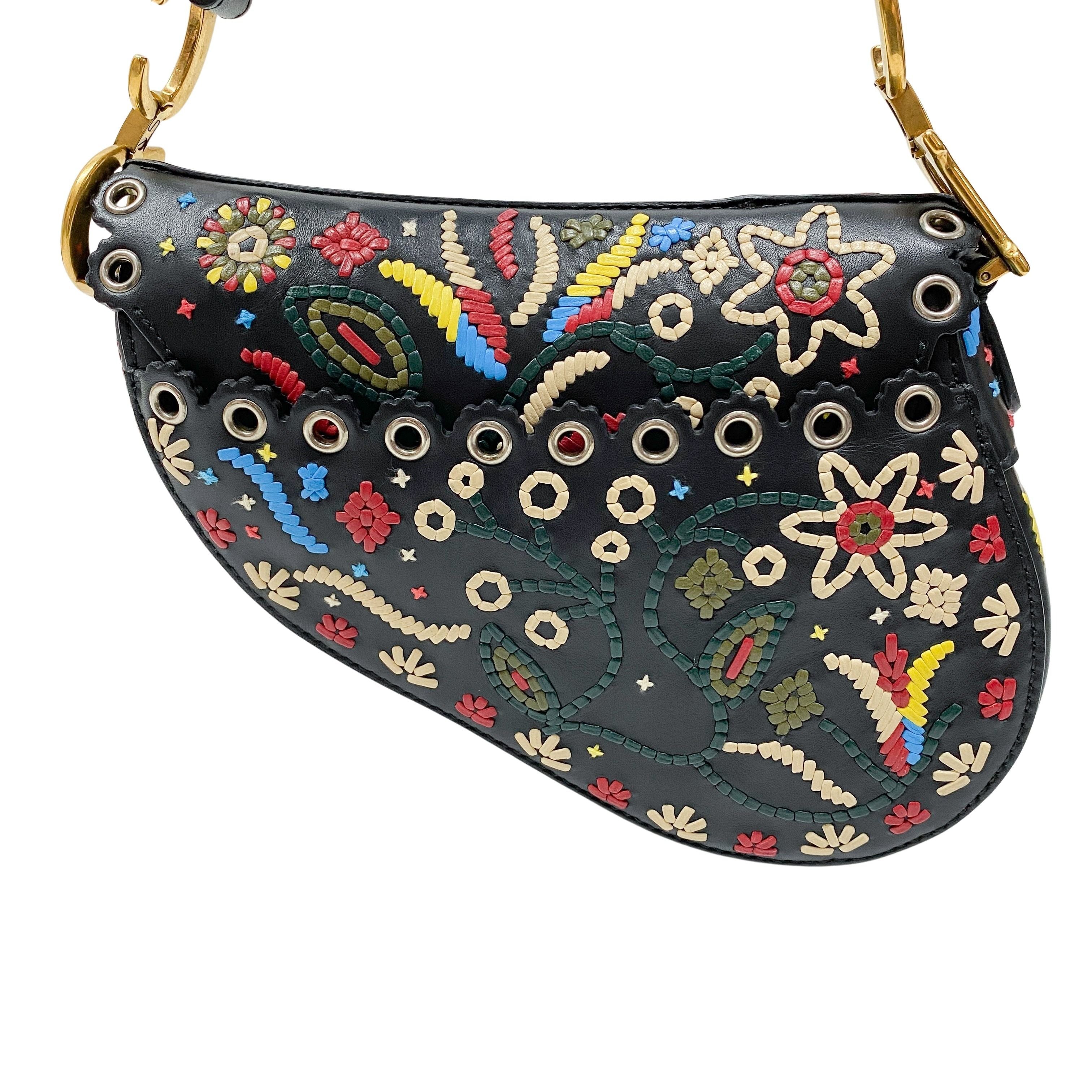 Saddle Multi-color Embroidered Leather Hand Bag