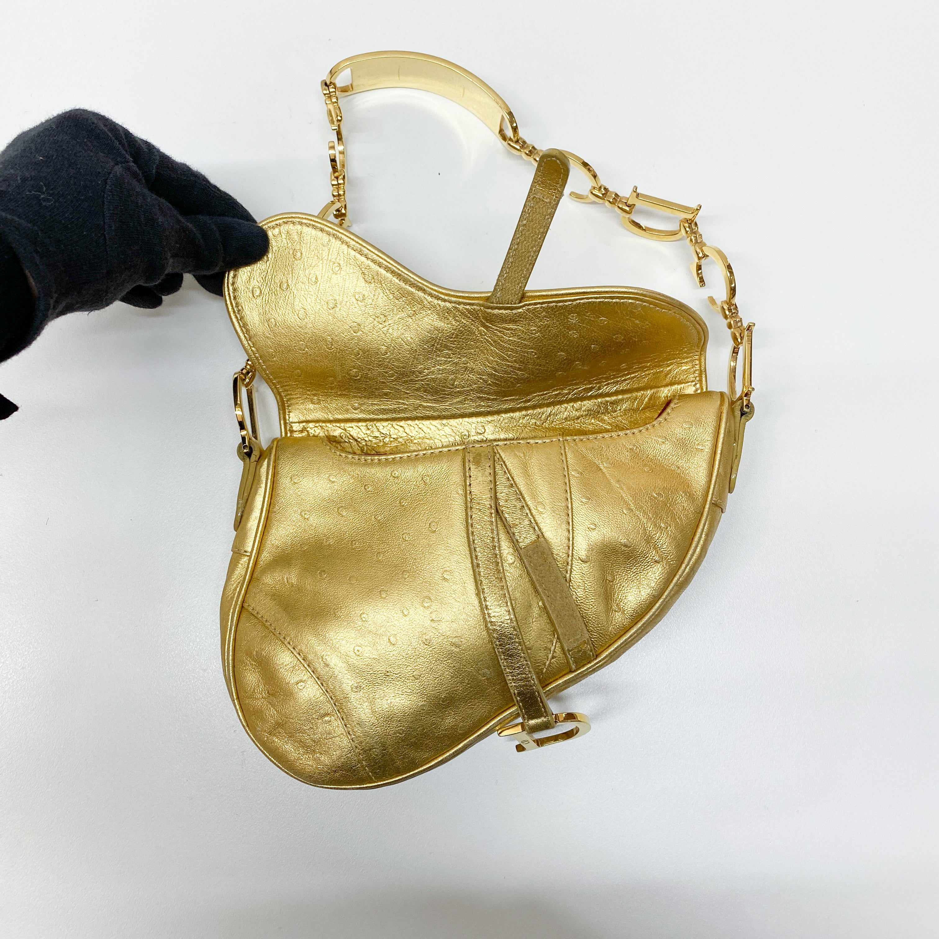 Saddle Gold Leather Shoulder Bag