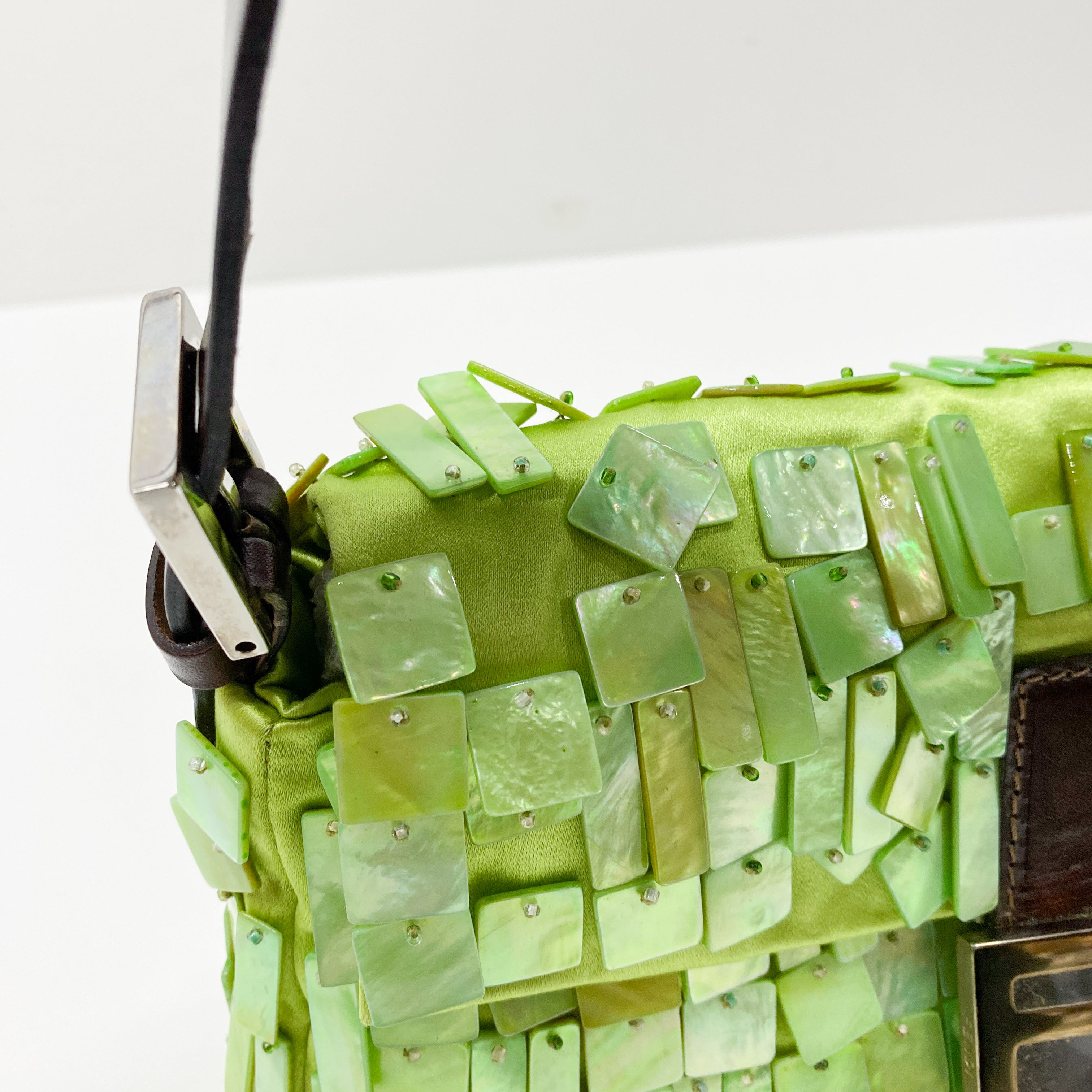Limited Edition Baguette Mother Of Pearl Green Satin Shoulder Bag