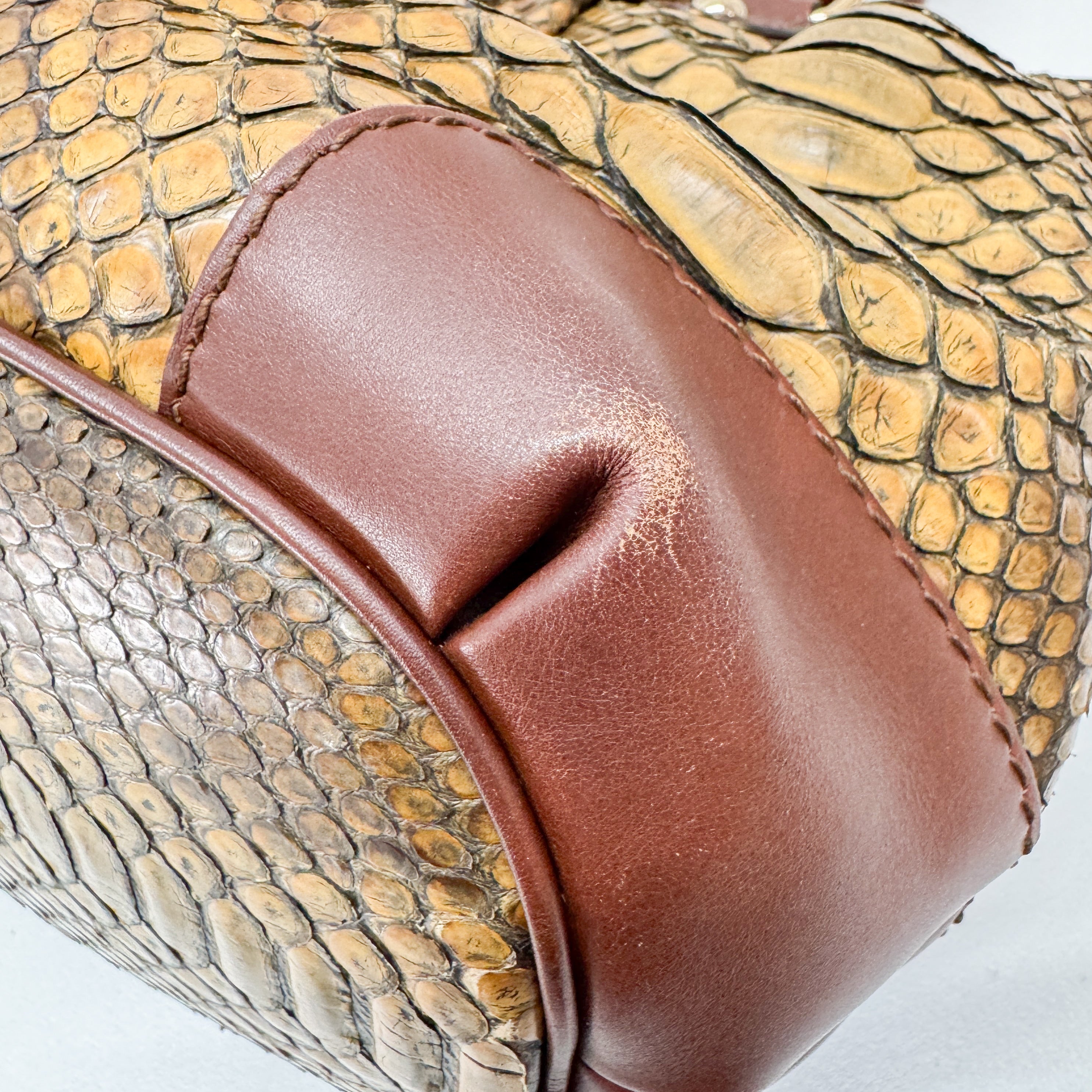 Sukey Brown Embossed Python Two-Way Bag