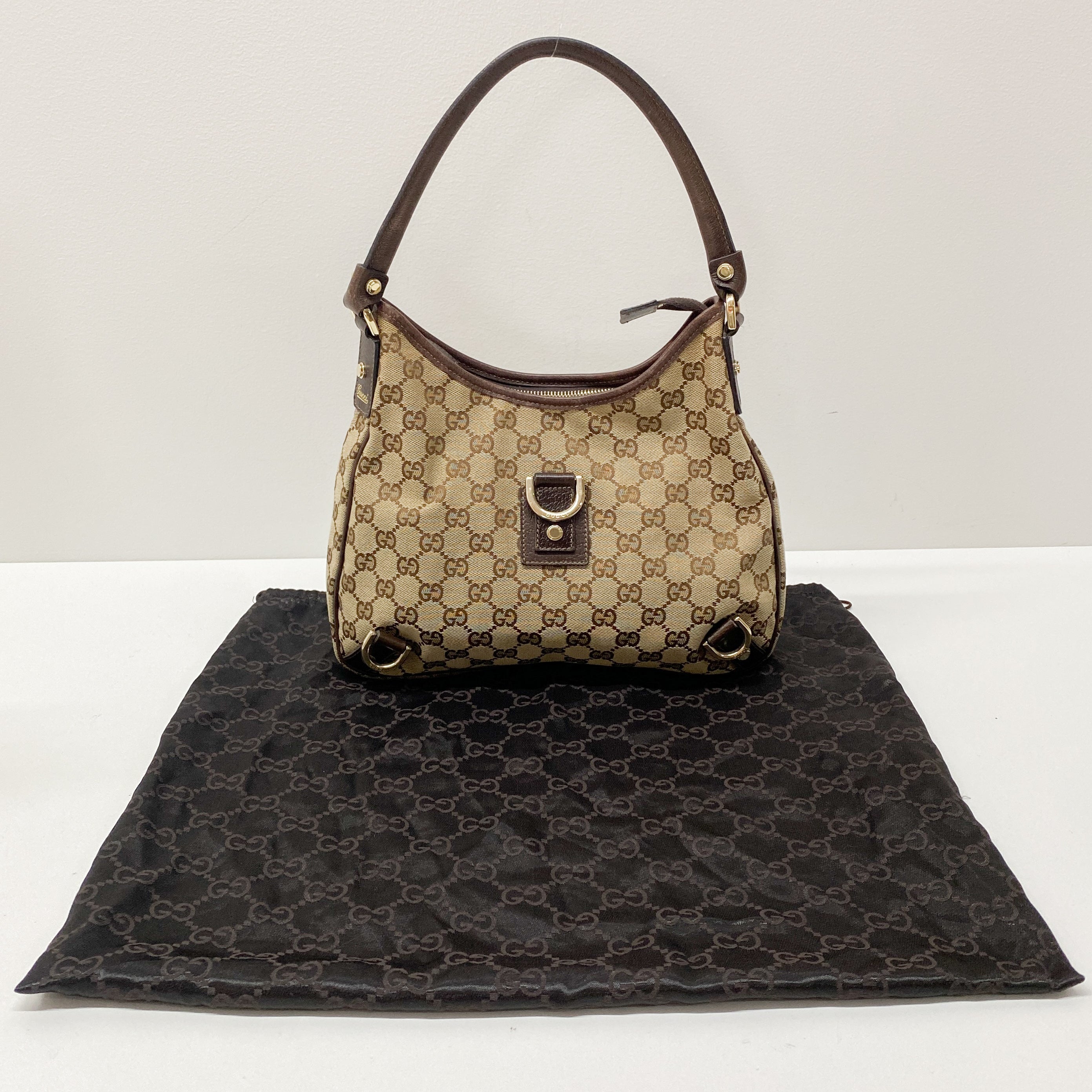 Abbey D-Ring GG Brown Canvas Hobo Bag