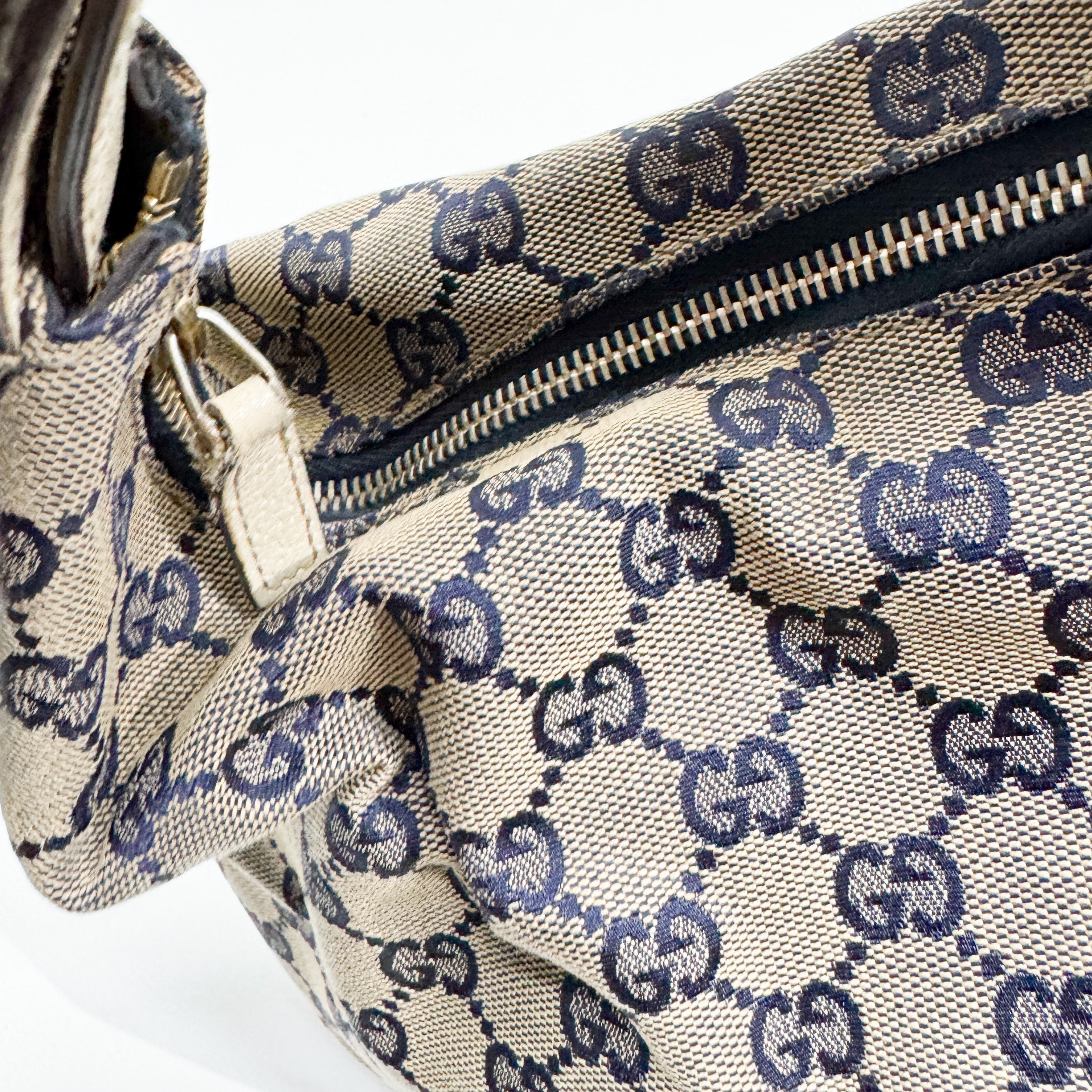 Horsebit Beige Canvas Shoulder Bag