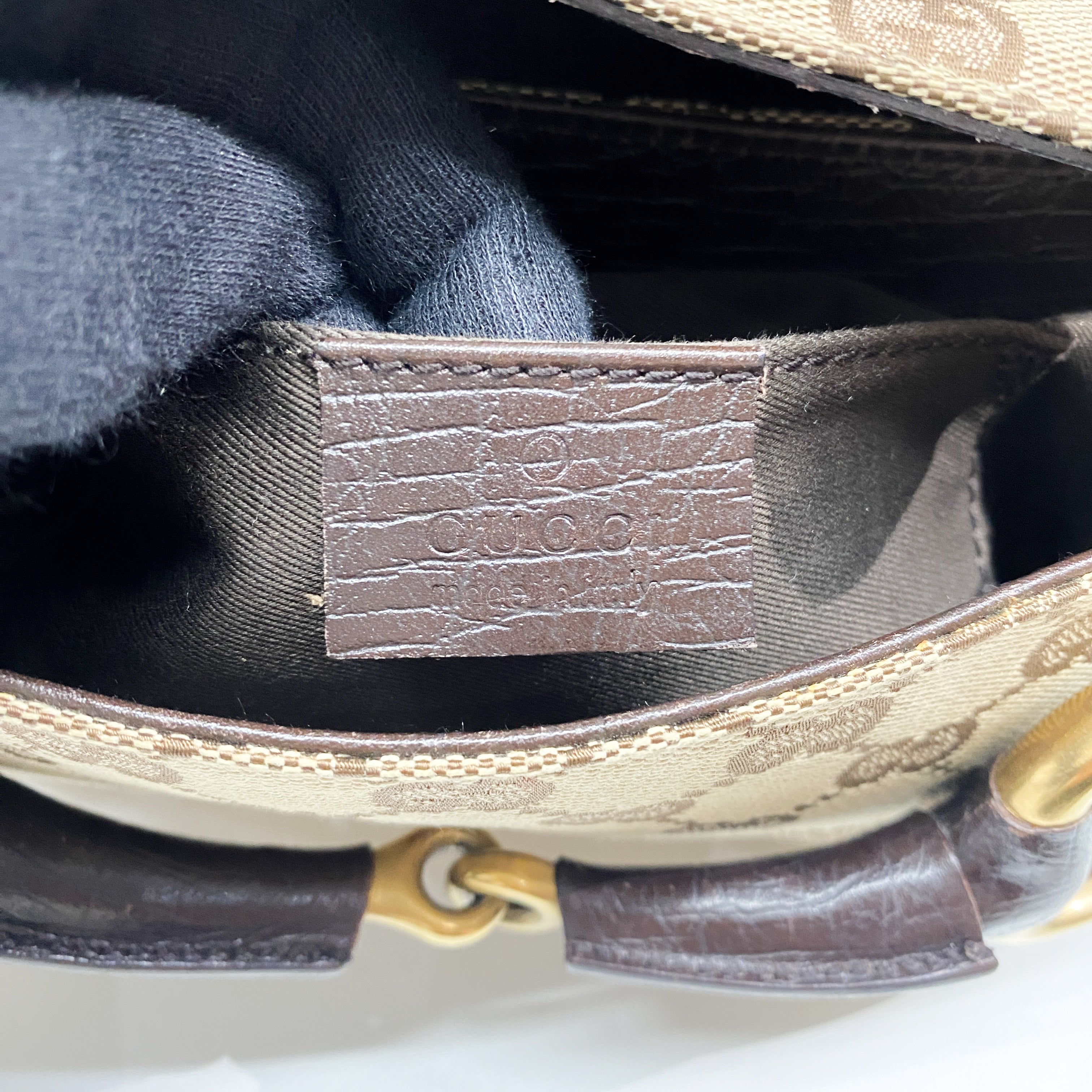 Horsebit Brown Canvas Shoulder Bag