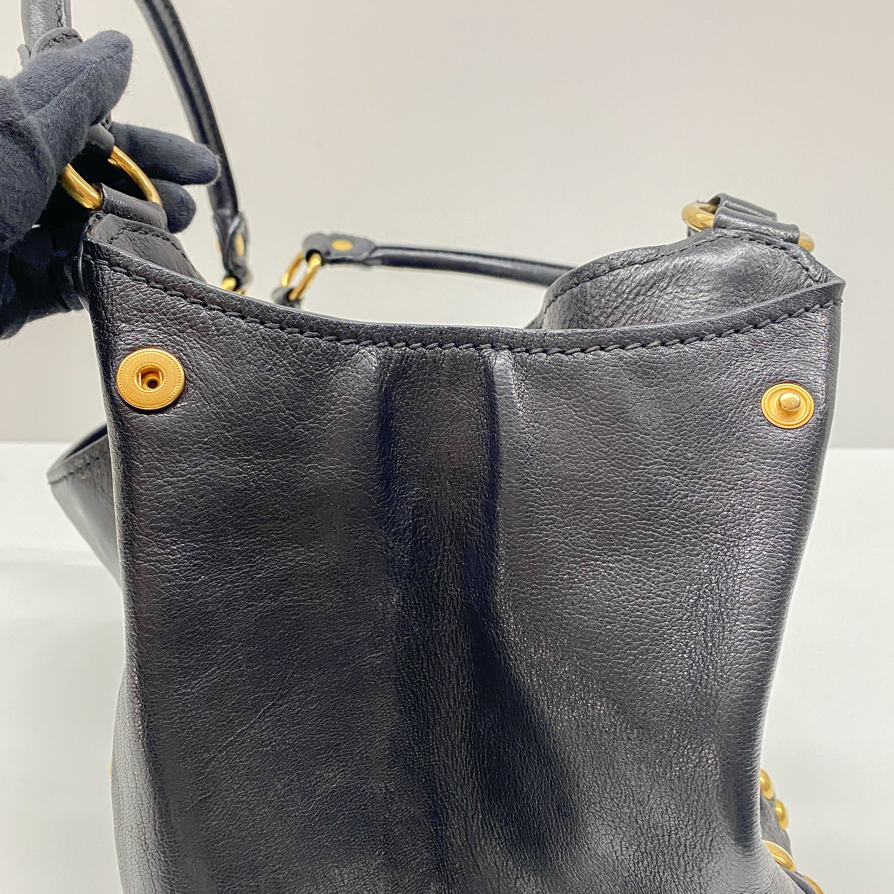 Vintage Black Gold Studded Leather Bag