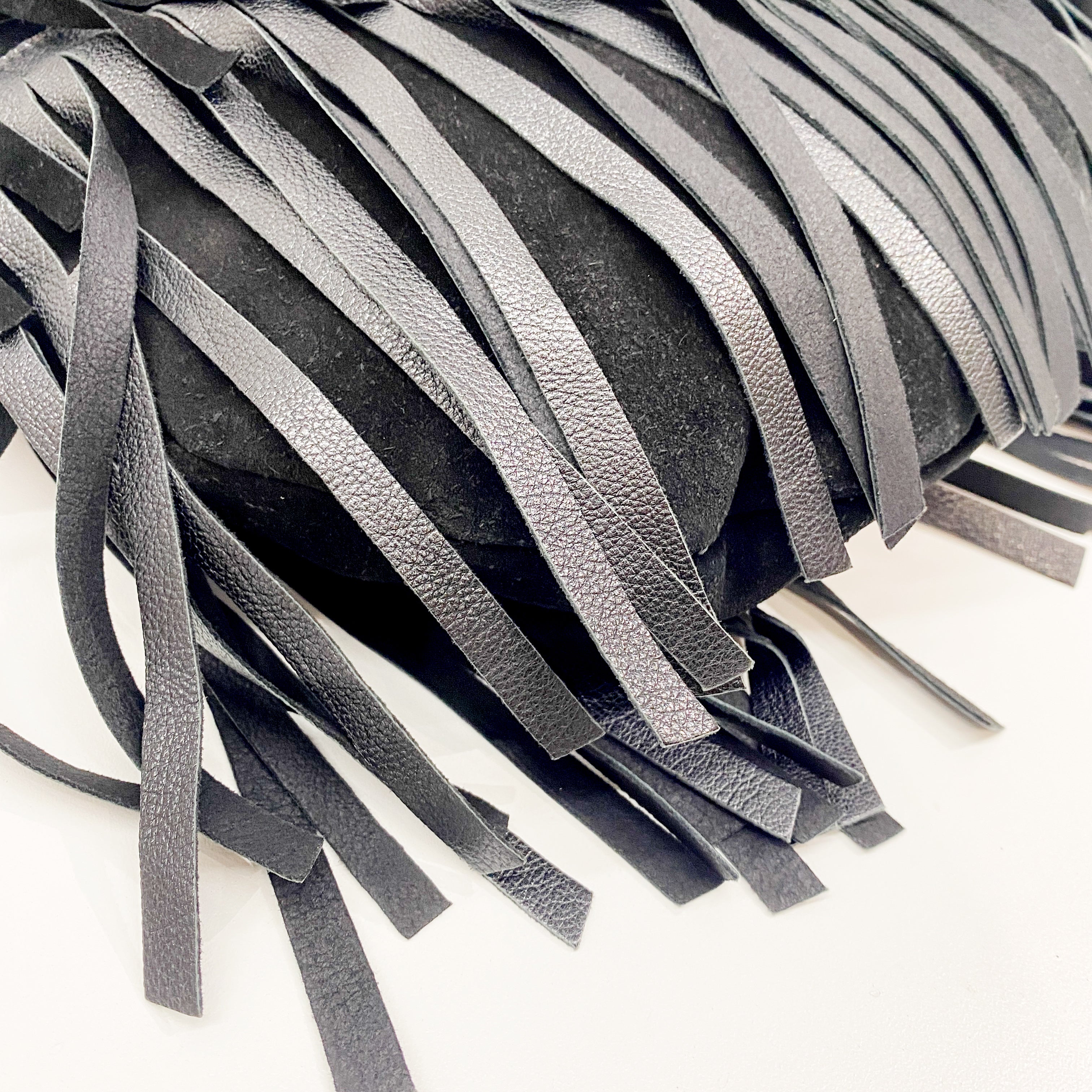 Fringe Black Suede Hobo Bag