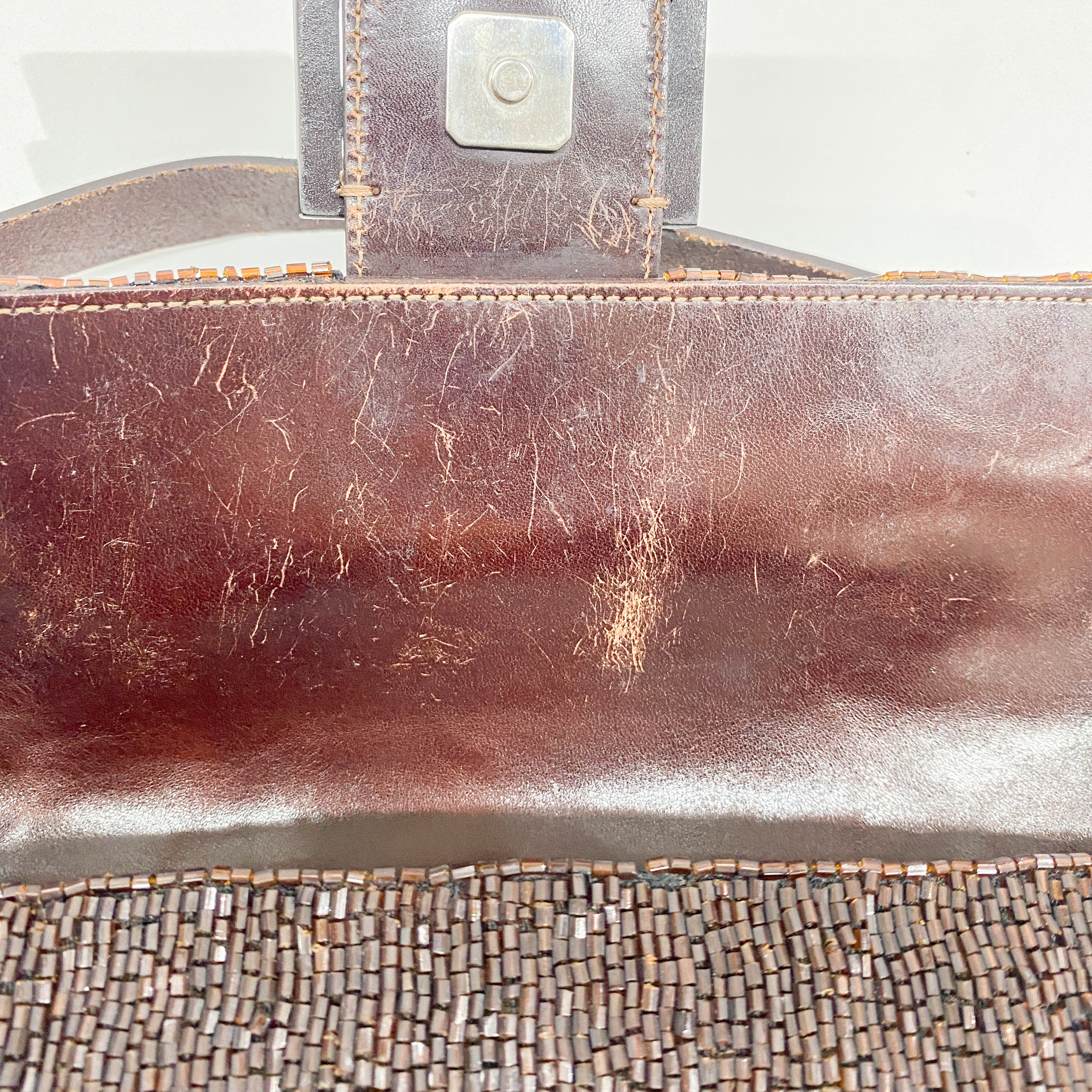 Baguette Brown Beaded Shoulder Bag