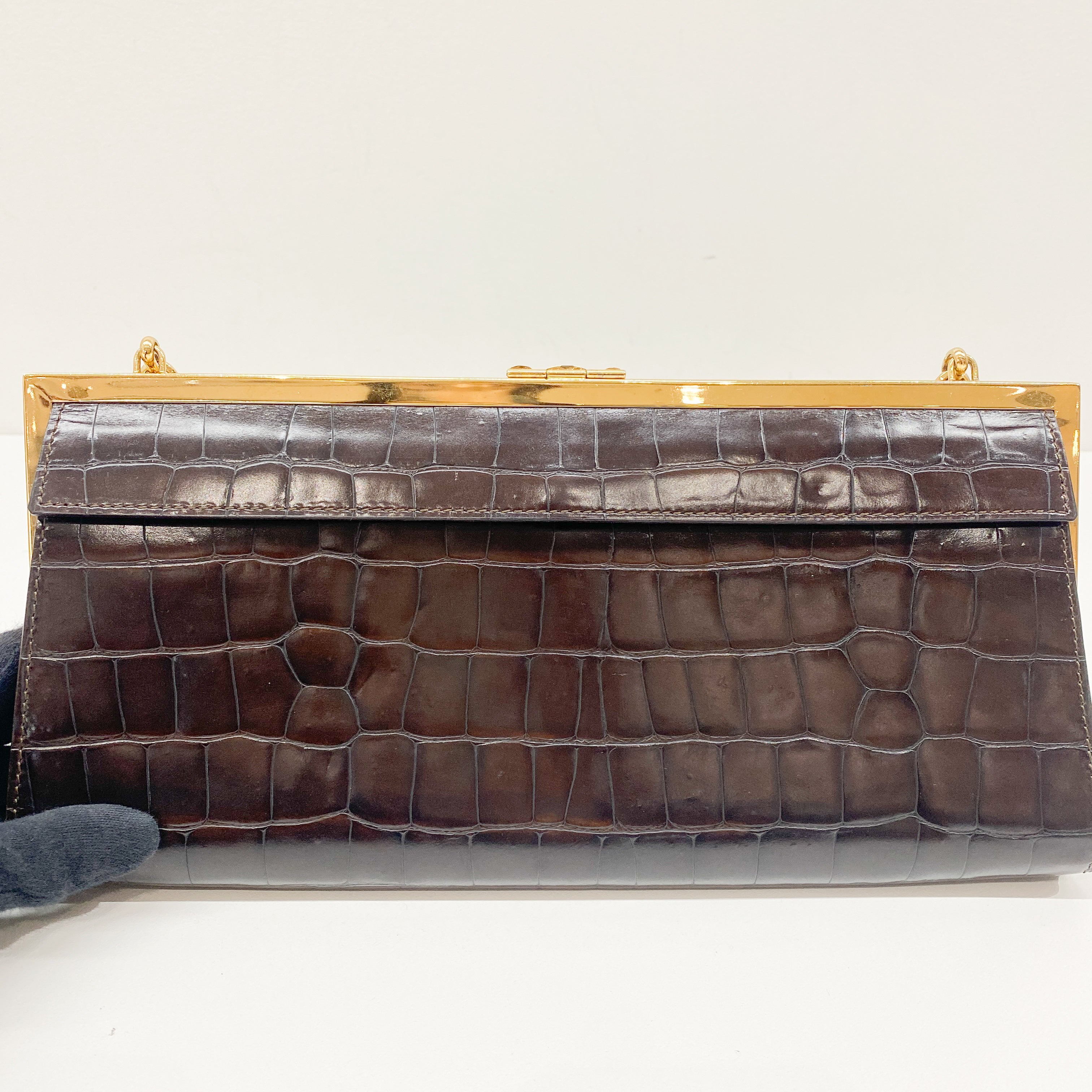Macadam Brown Croc Chain Shoulder Bag