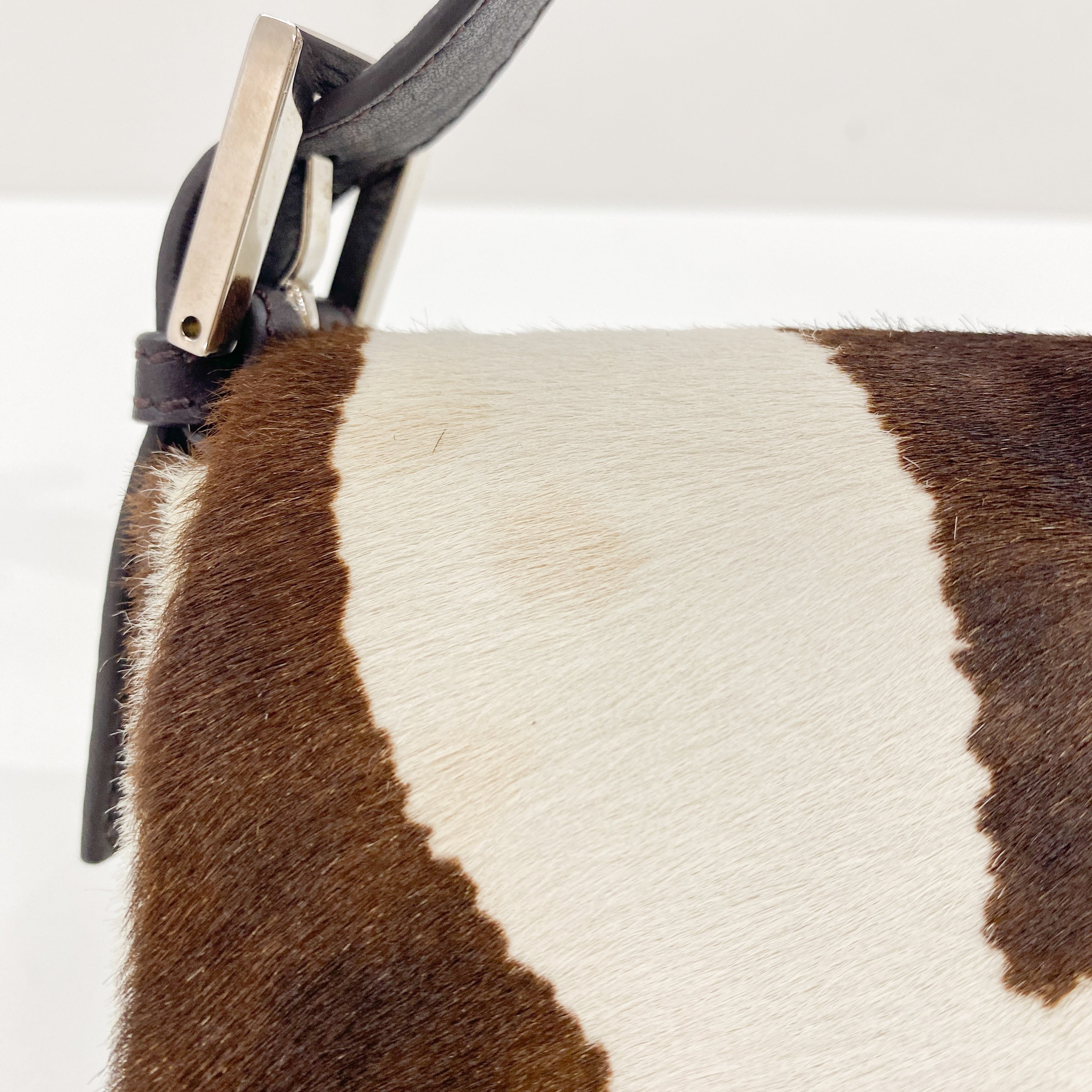 Baguette Brown Zebra Print Pony Hair Shoulder Bag