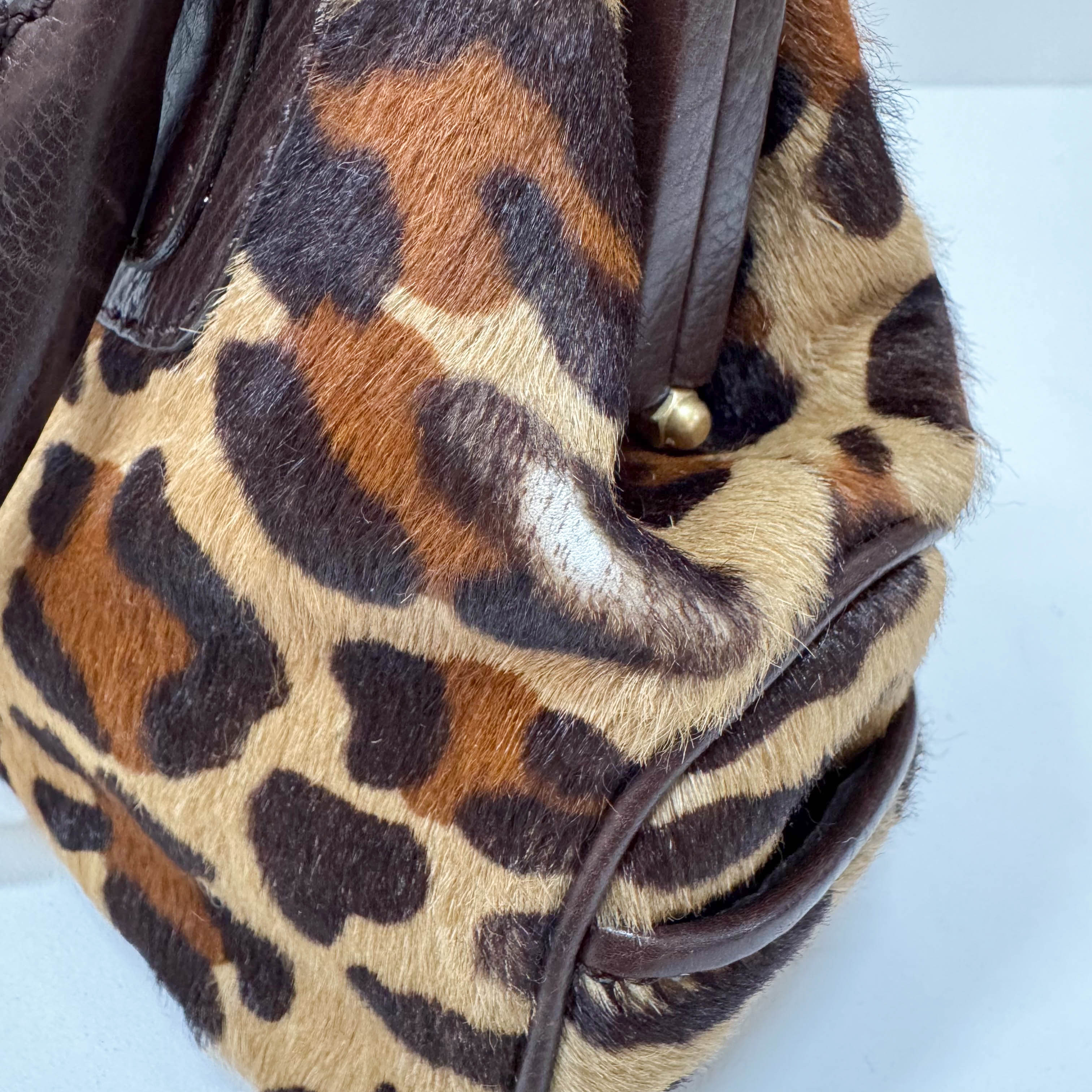 Leopard Print Pony Hair Top Handle Bag