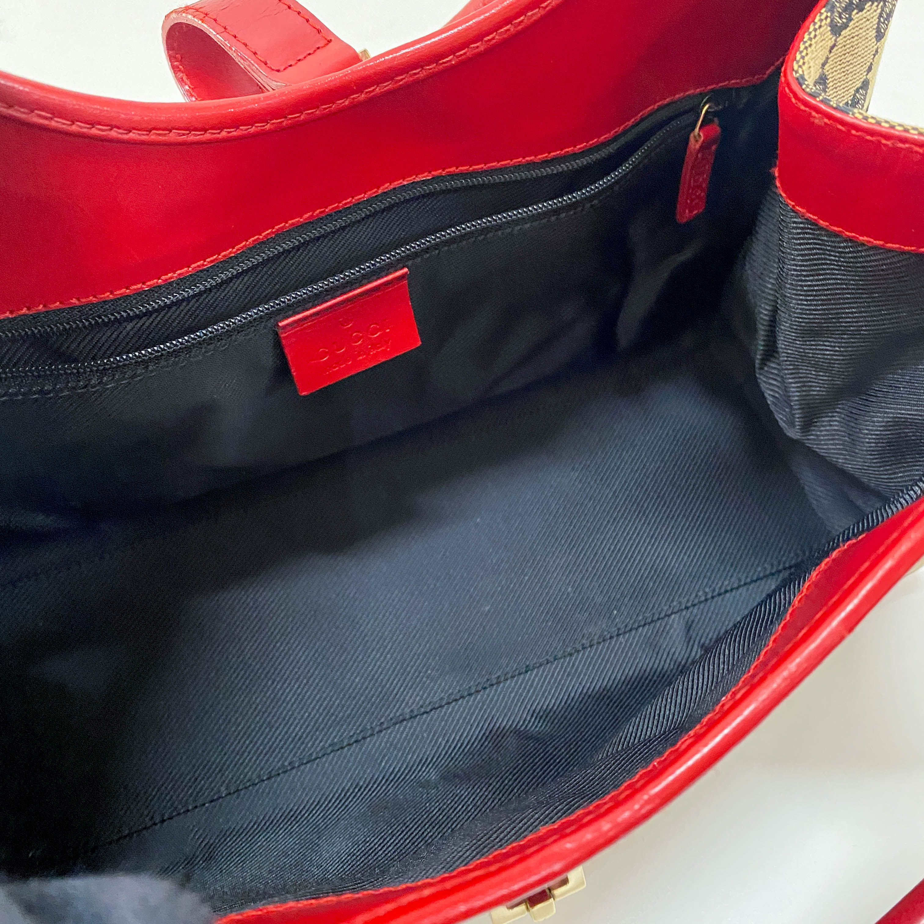 Jackie GG Supreme Brown Canvas & Red Leather Shoulder Bag