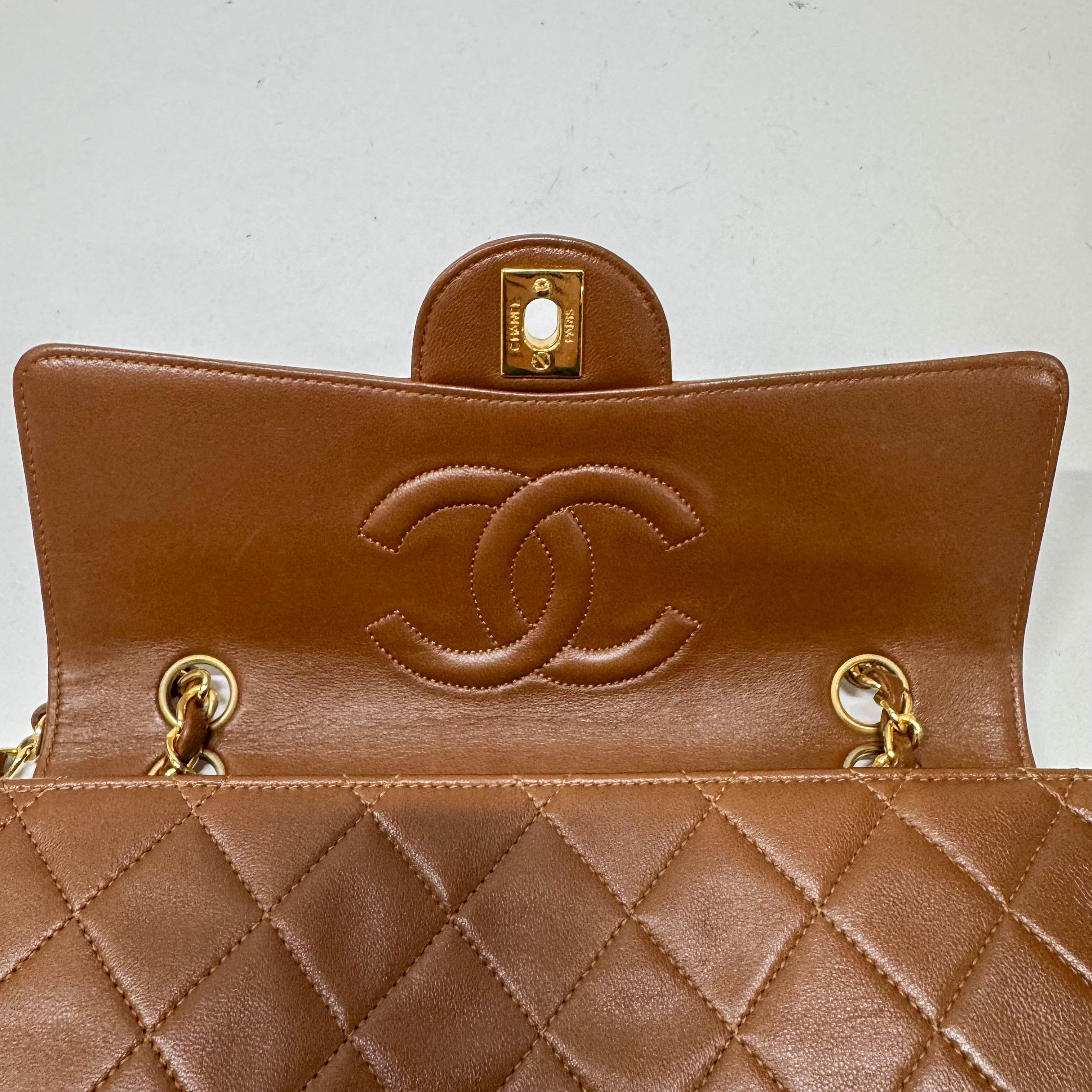 Timeless Classic Matelassé Brown Leather Shoulder Bag