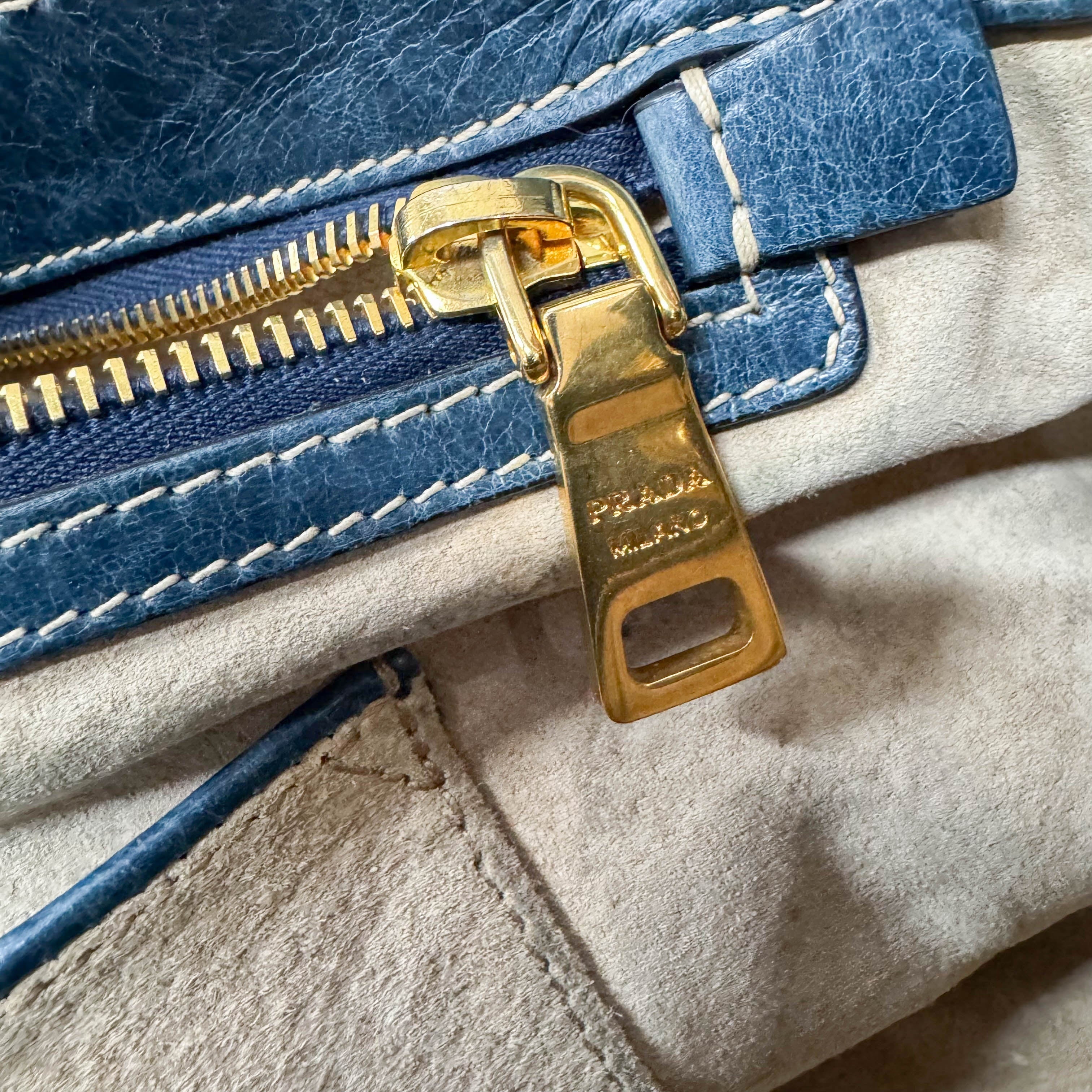 Blue Calfskin Leather Shoulder Bag