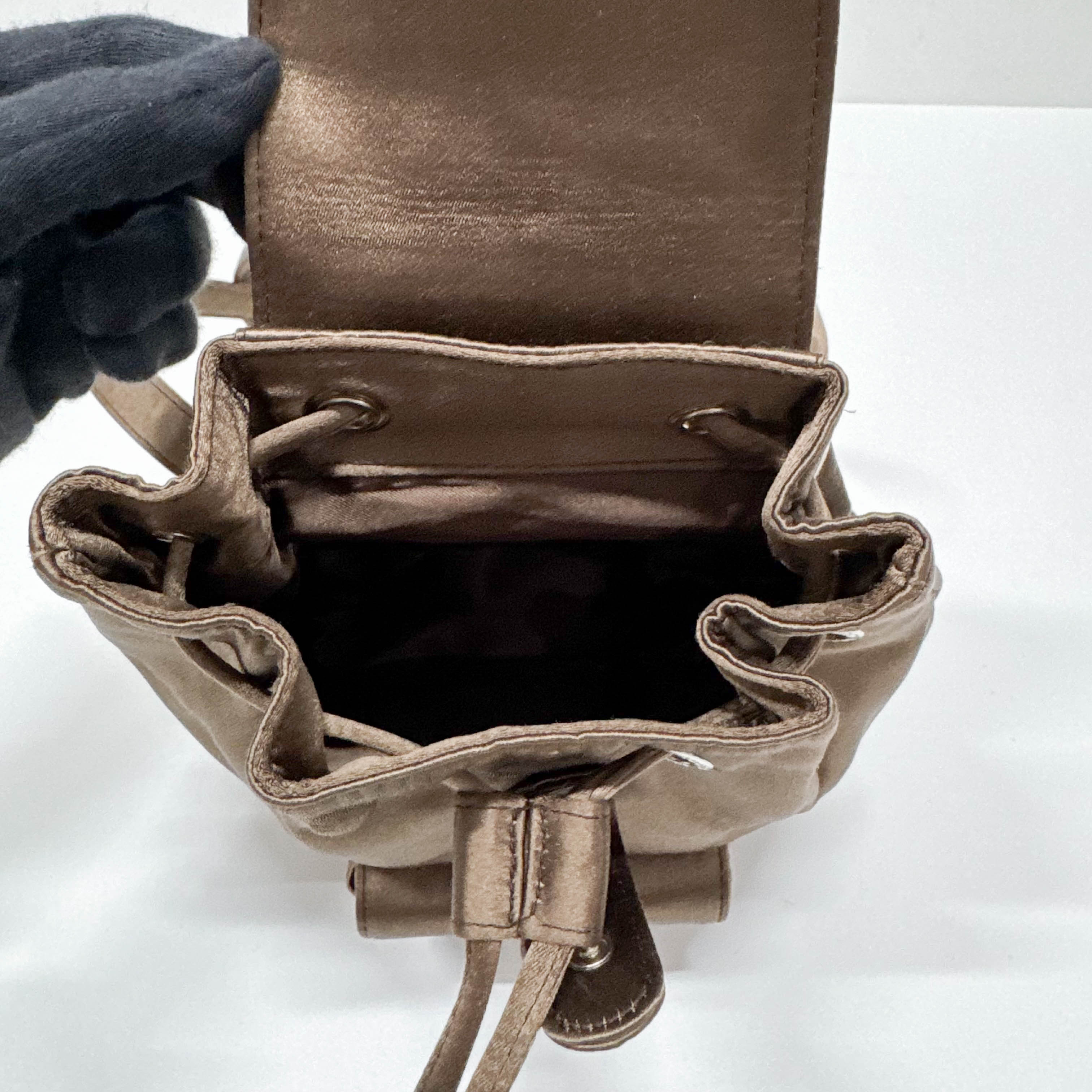 Mini Brown Satin Bamboo Turn-Lock Backpack