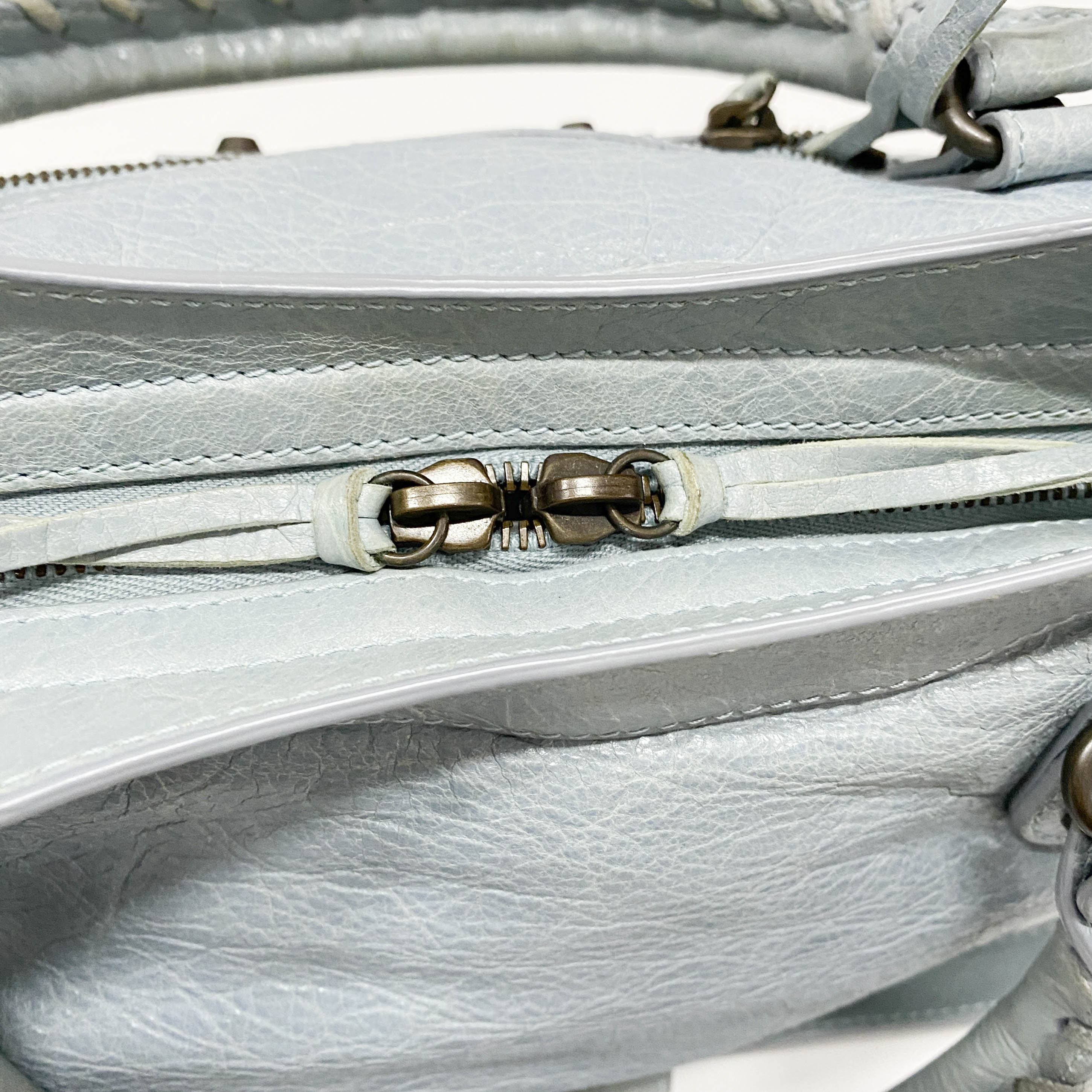 The City Blue Calfskin Leather Two Way Bag