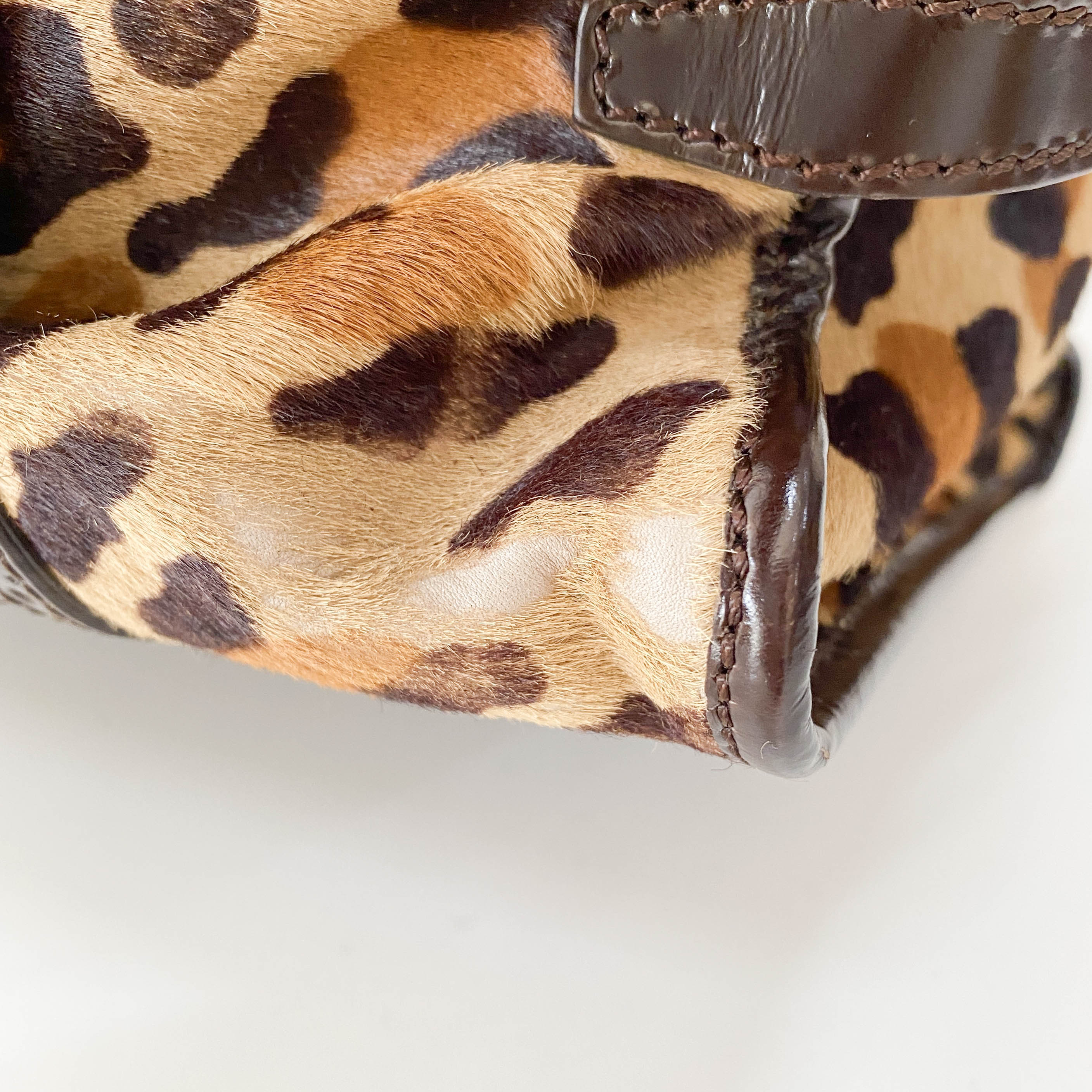 Leopard Print Brown Pony Hair Shoulder Bag