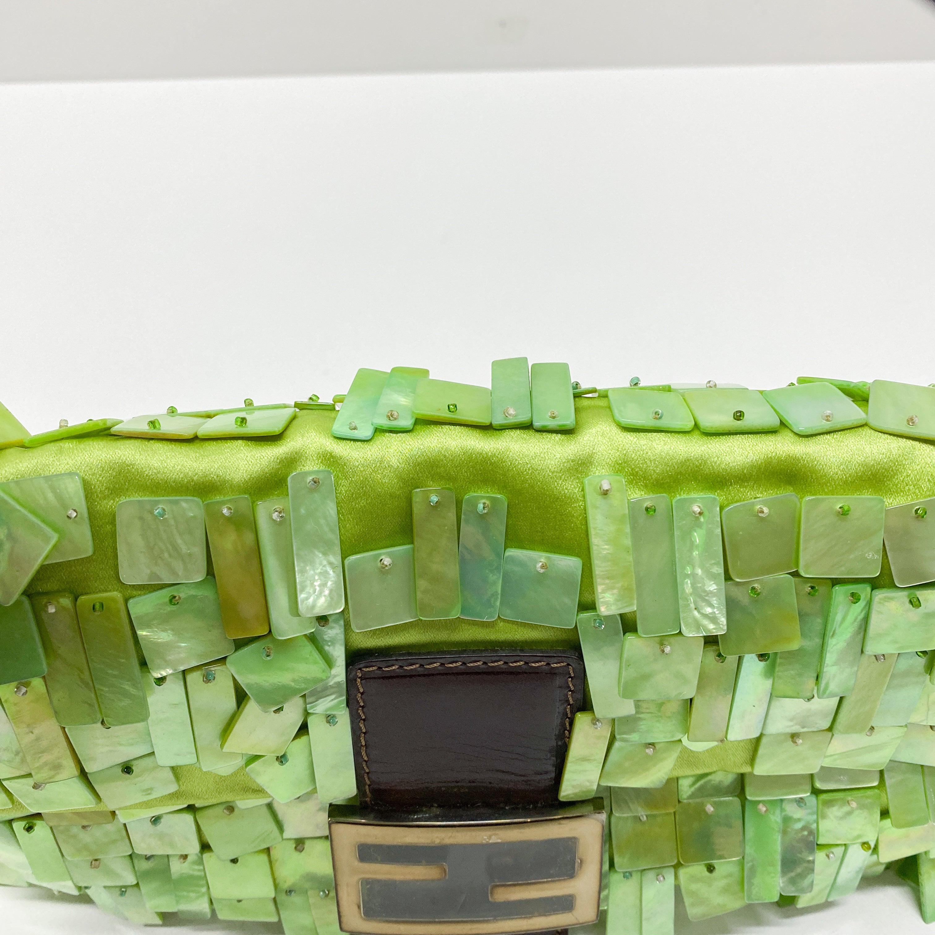 Limited Edition Baguette Mother Of Pearl Green Satin Shoulder Bag