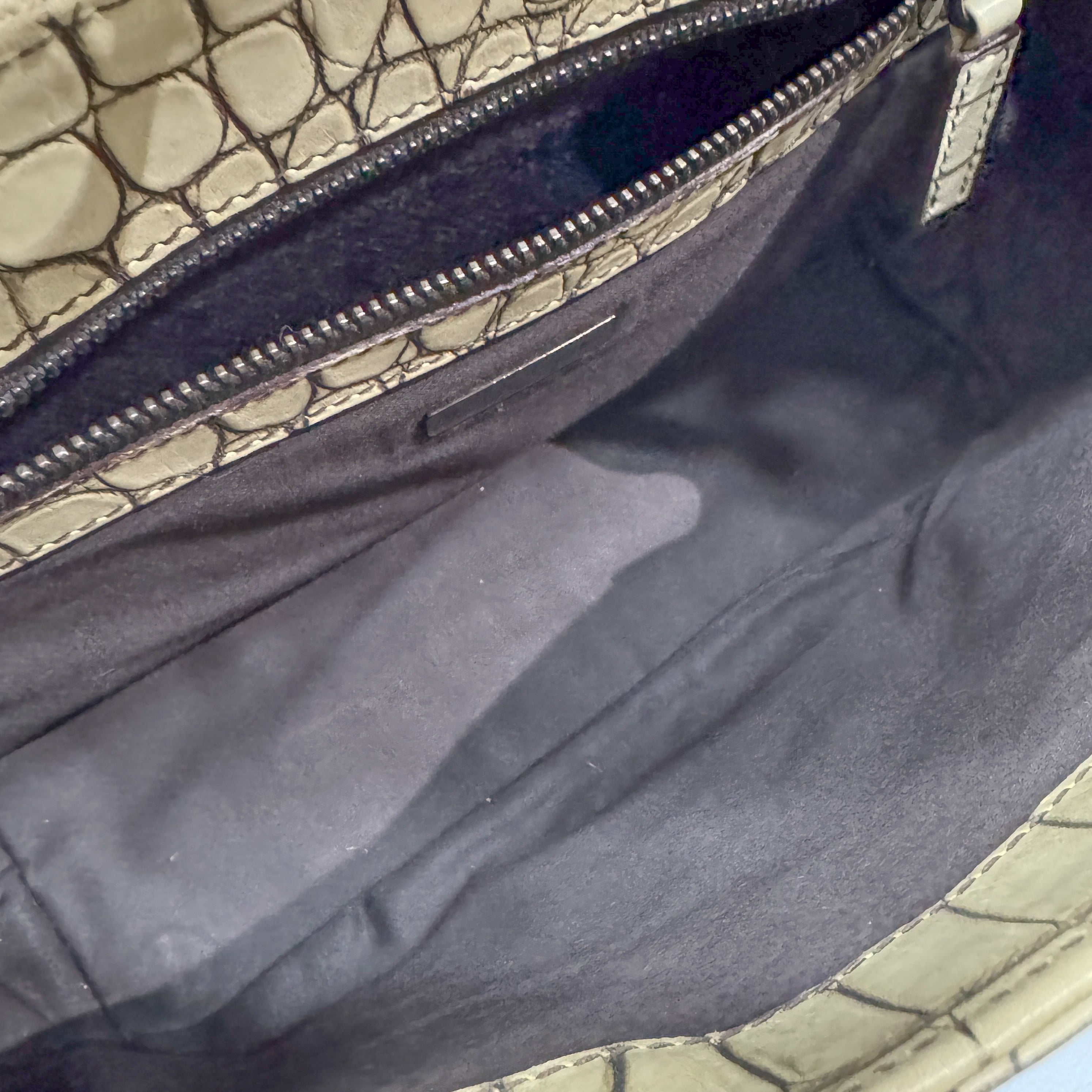 Vintage Beige Croc Embossed Leather Shoulder Bag