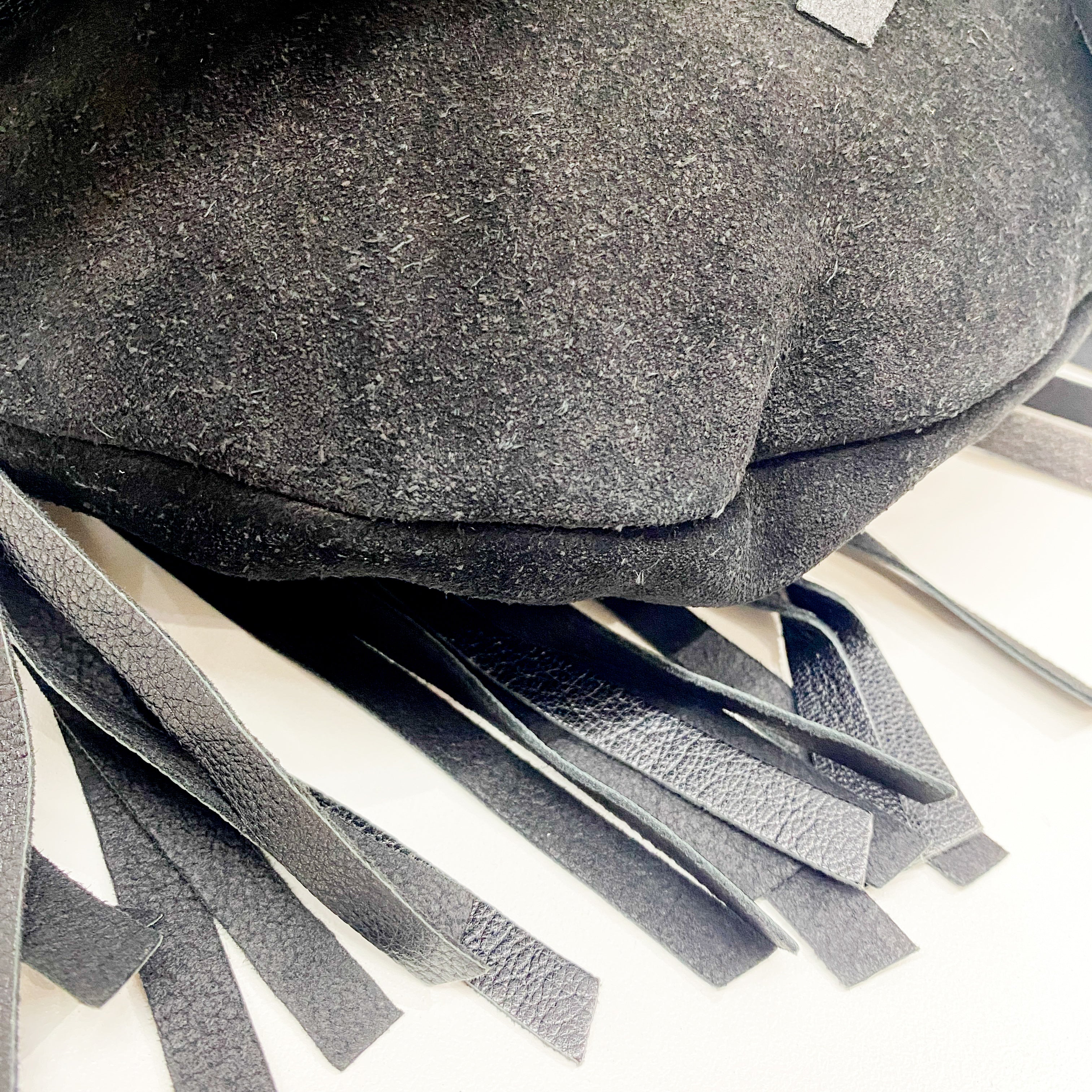 Fringe Black Suede Hobo Bag