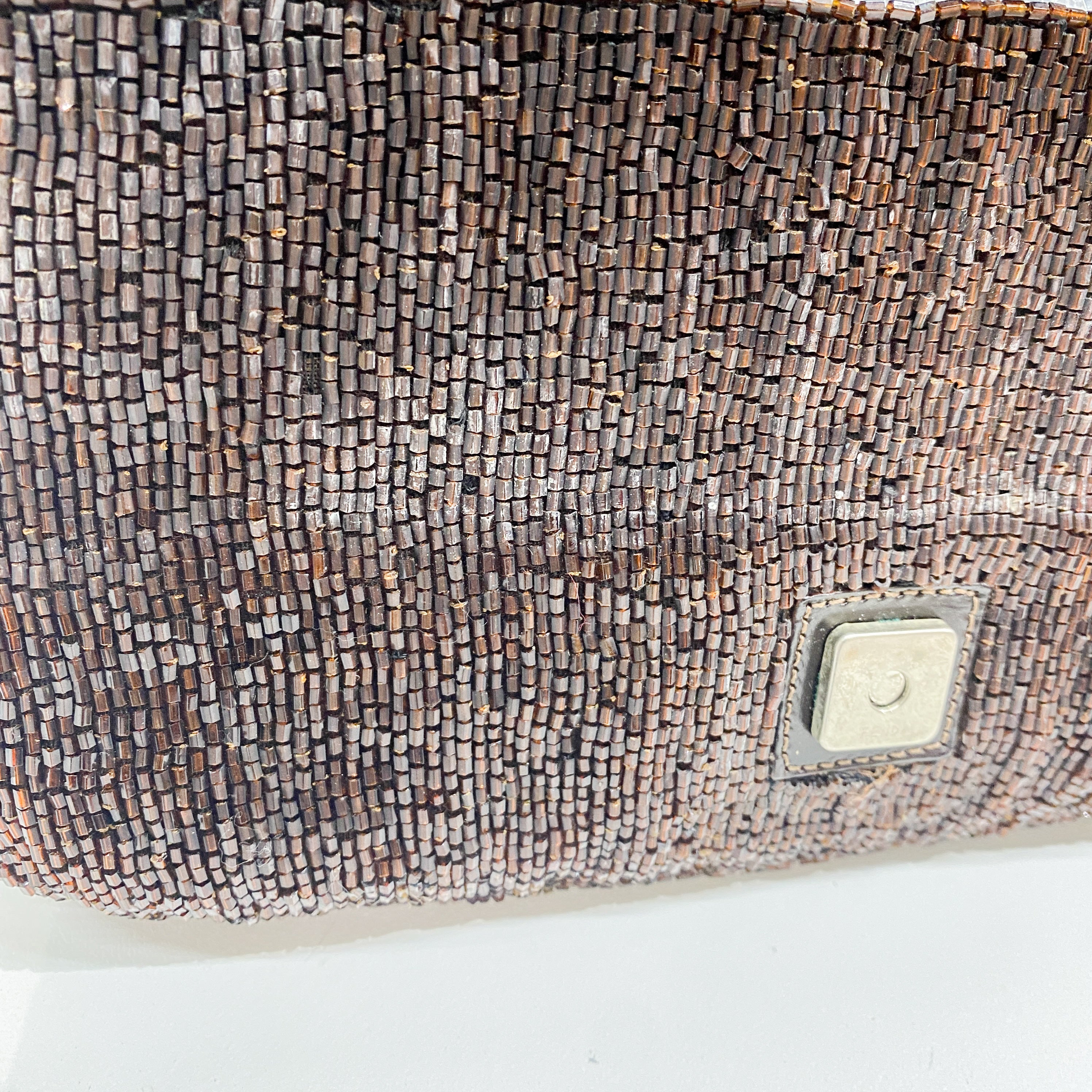 Baguette Brown Beaded Shoulder Bag