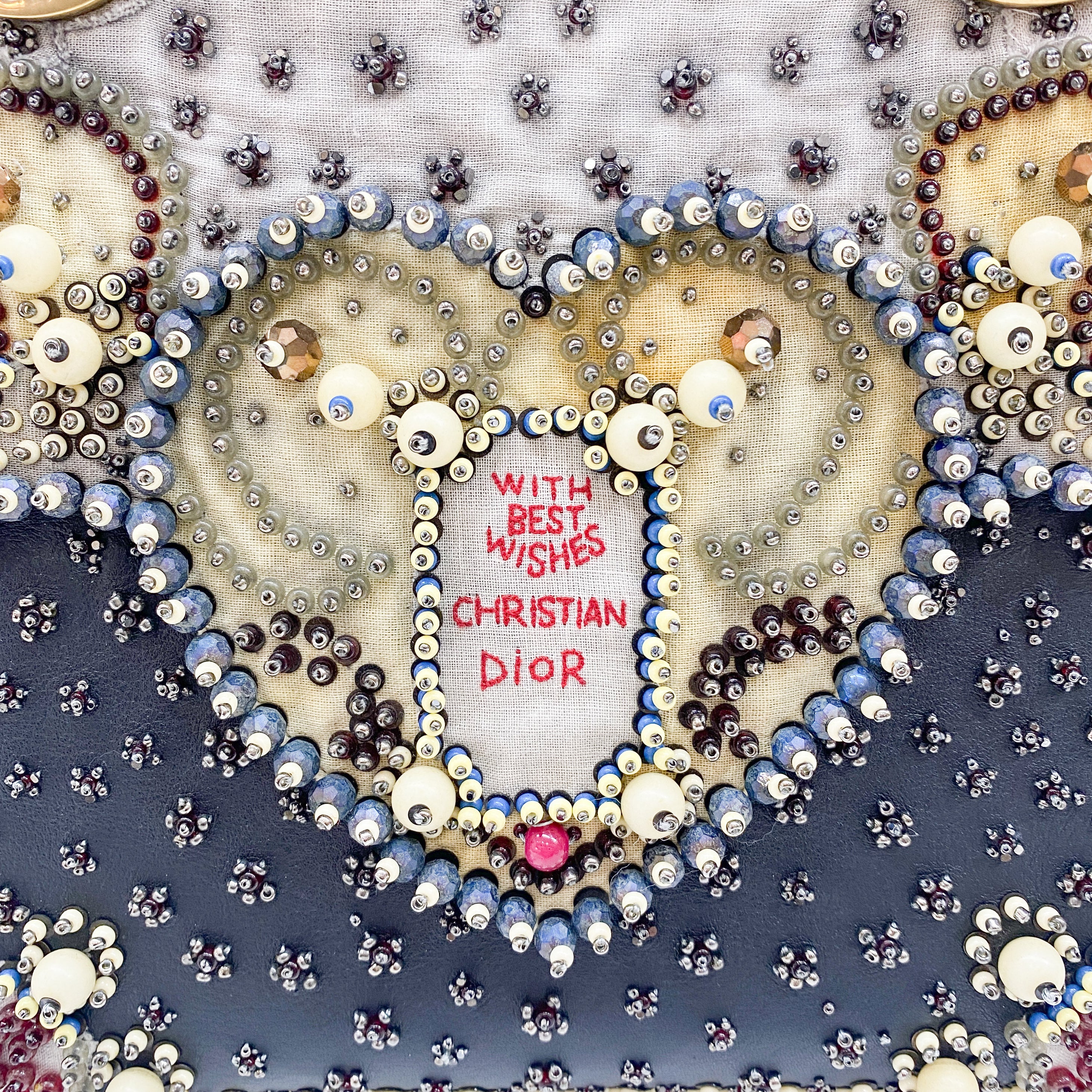 Lady Dior Black Leather Embroided Beads Bag