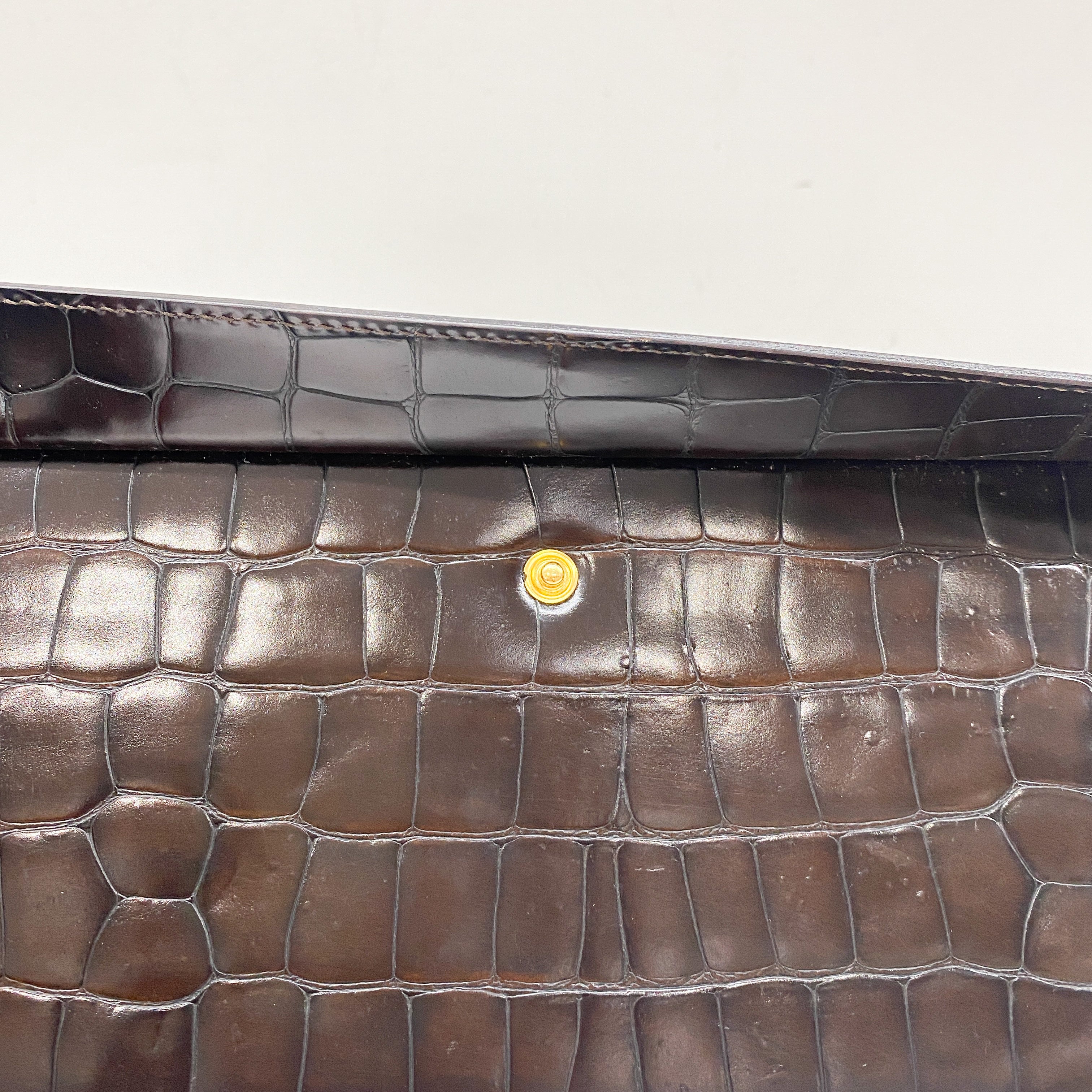 Macadam Brown Croc Chain Shoulder Bag