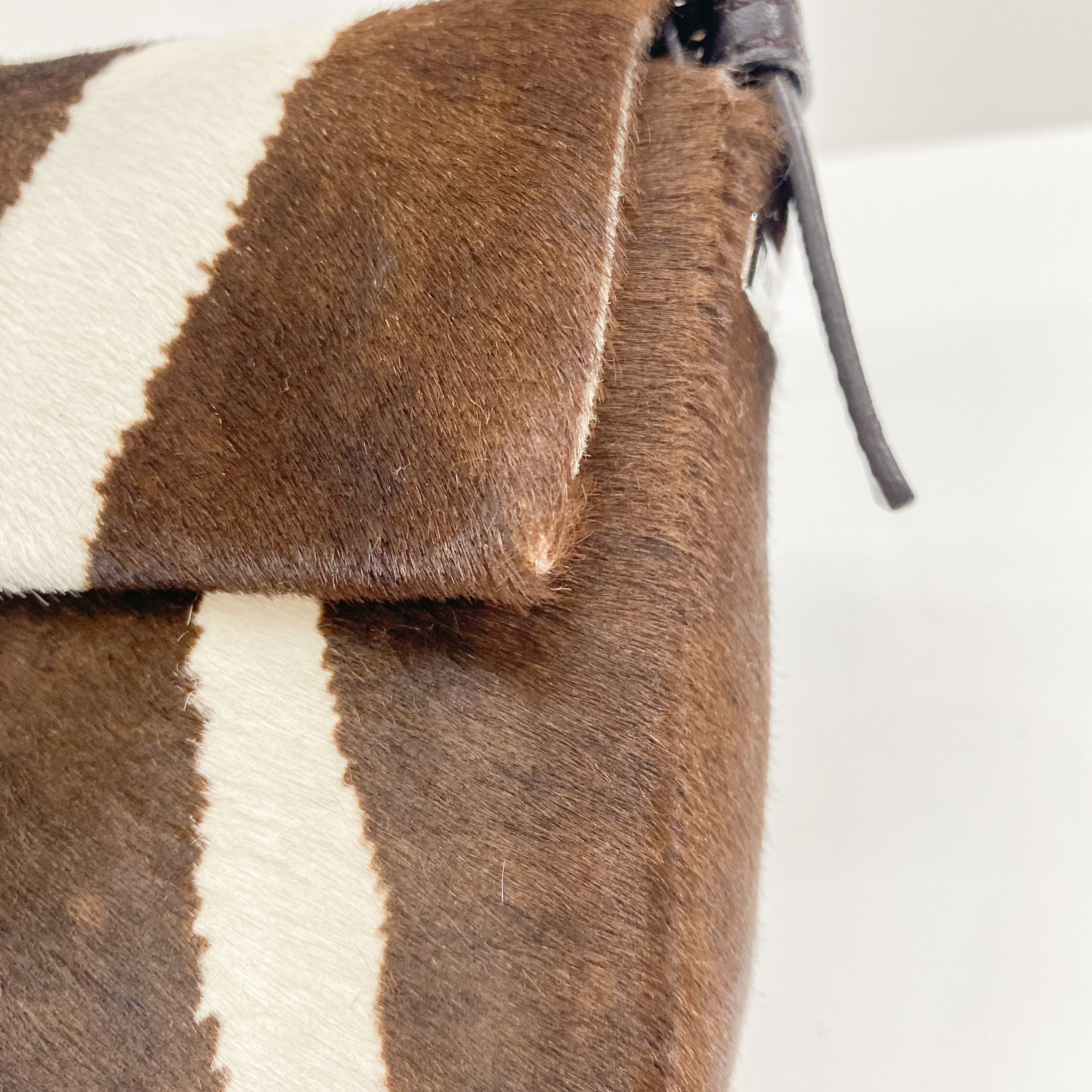 Baguette Brown Zebra Print Pony Hair Shoulder Bag