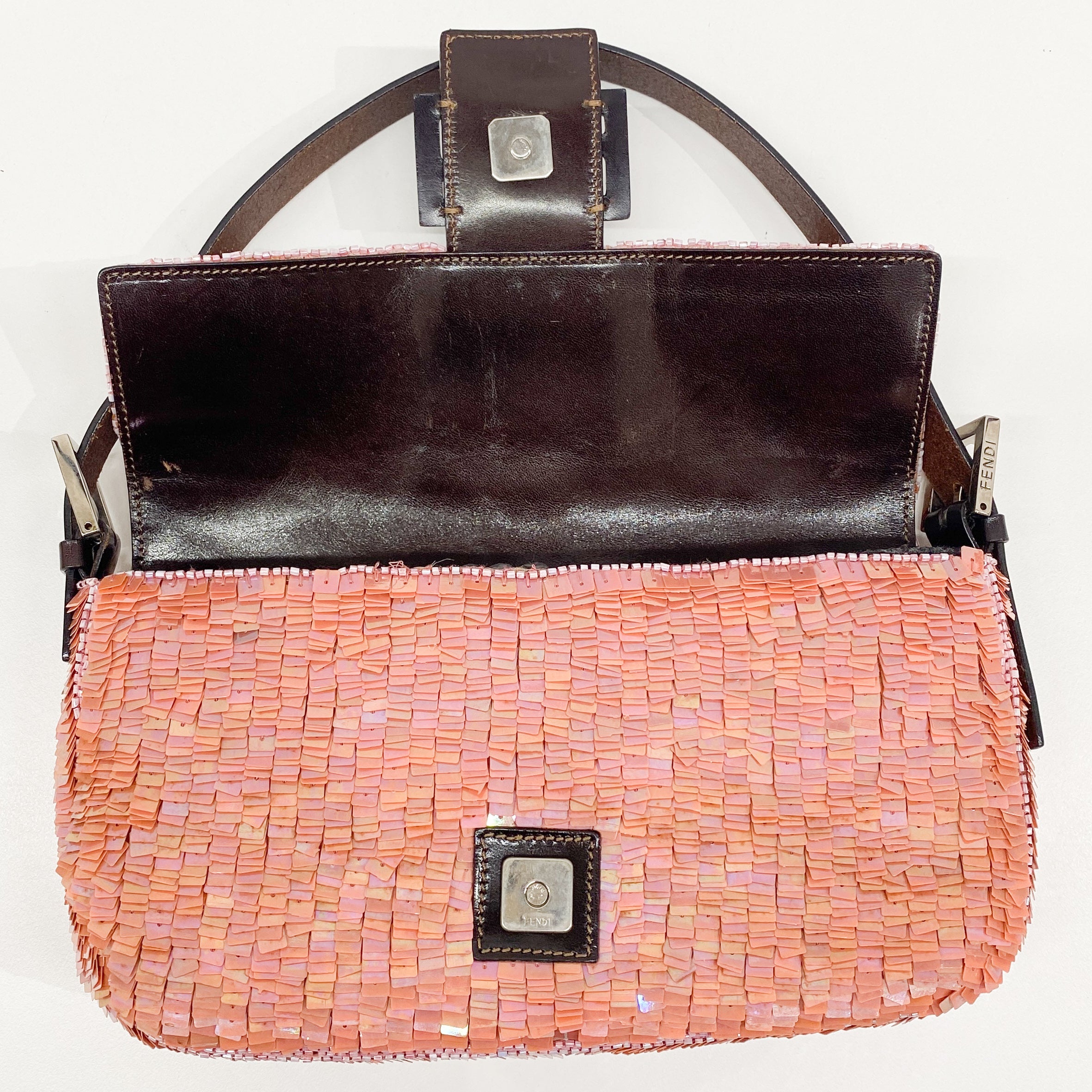 Baguette Coral Pink Sequin Shoulder Bag