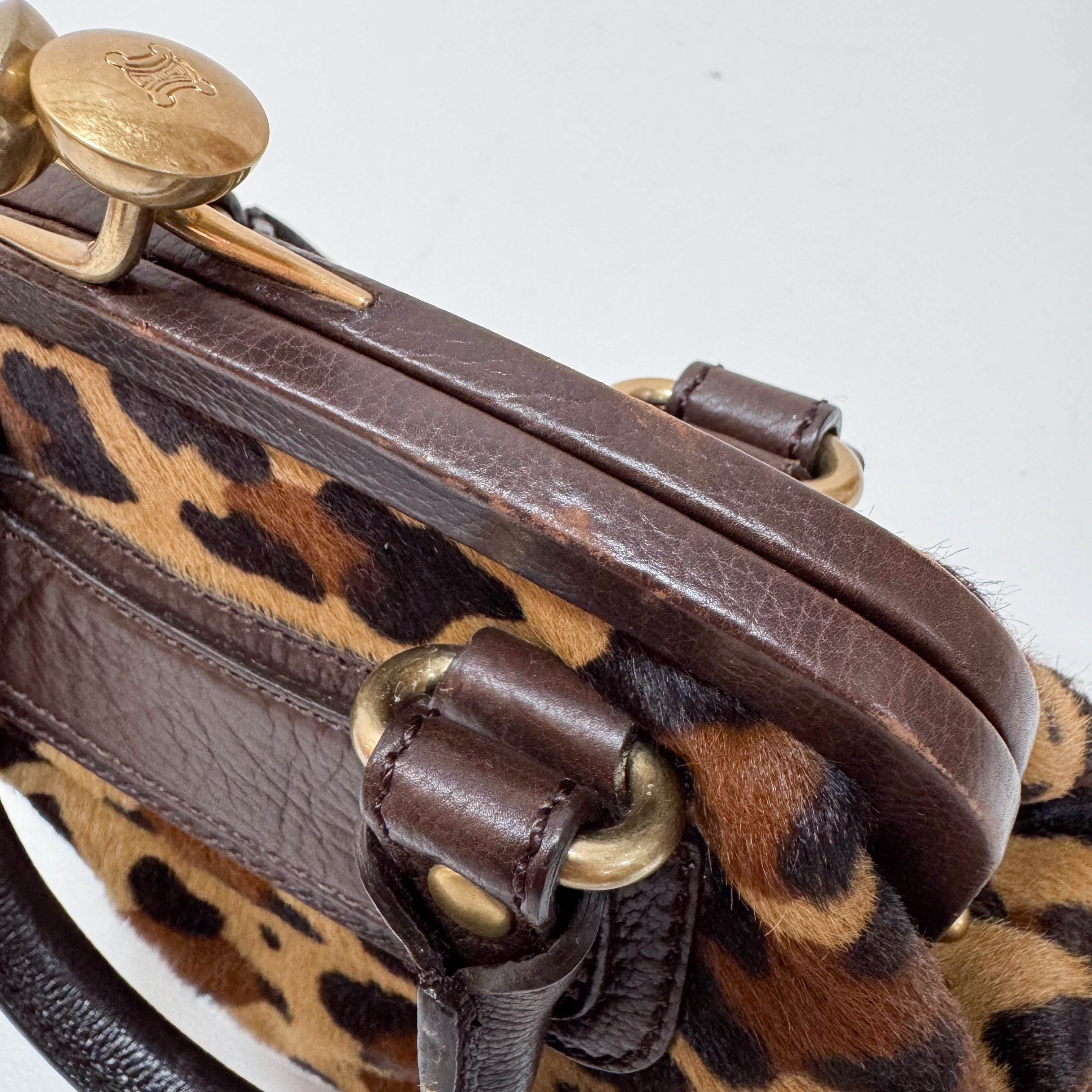 Leopard Print Pony Hair Top Handle Bag