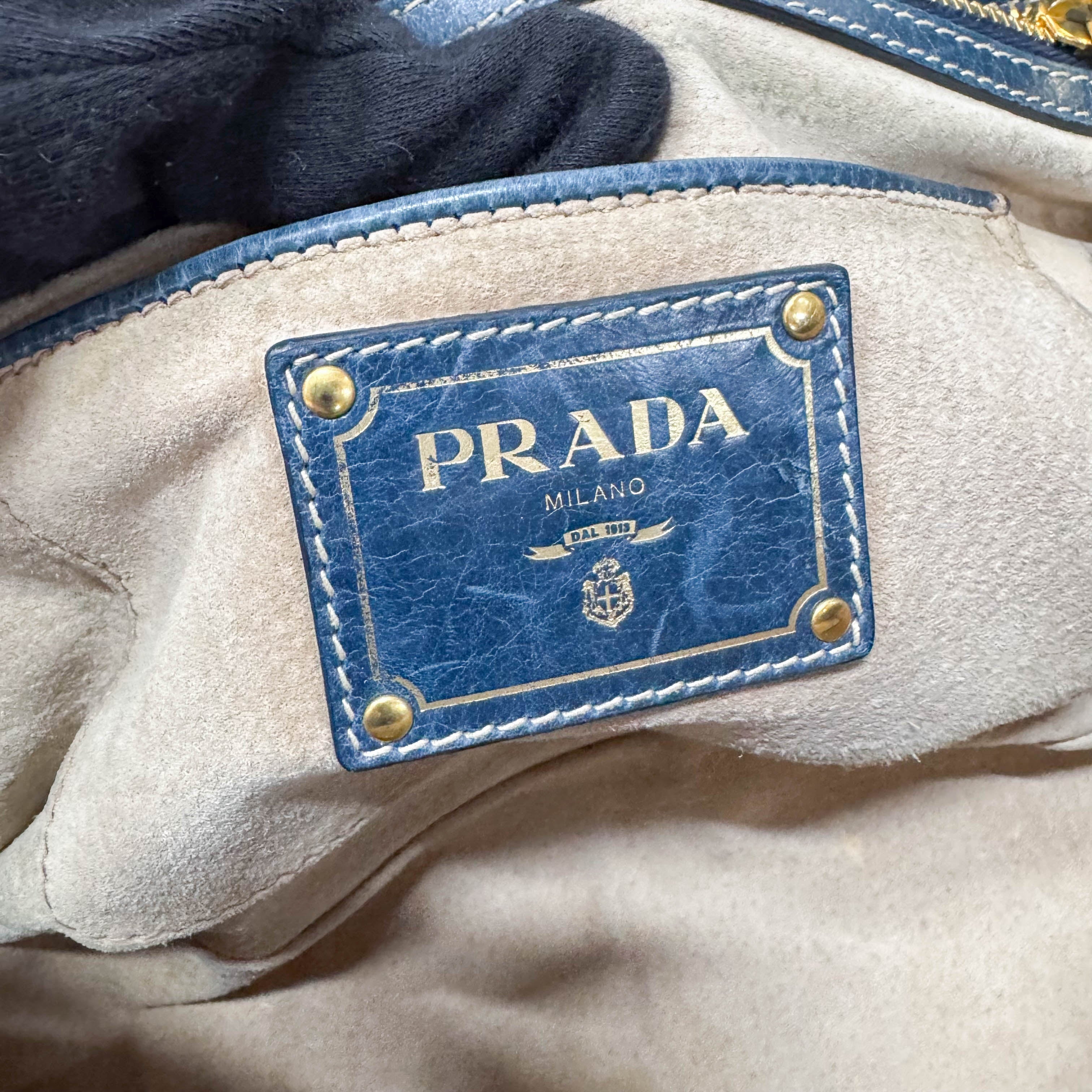 Blue Calfskin Leather Shoulder Bag