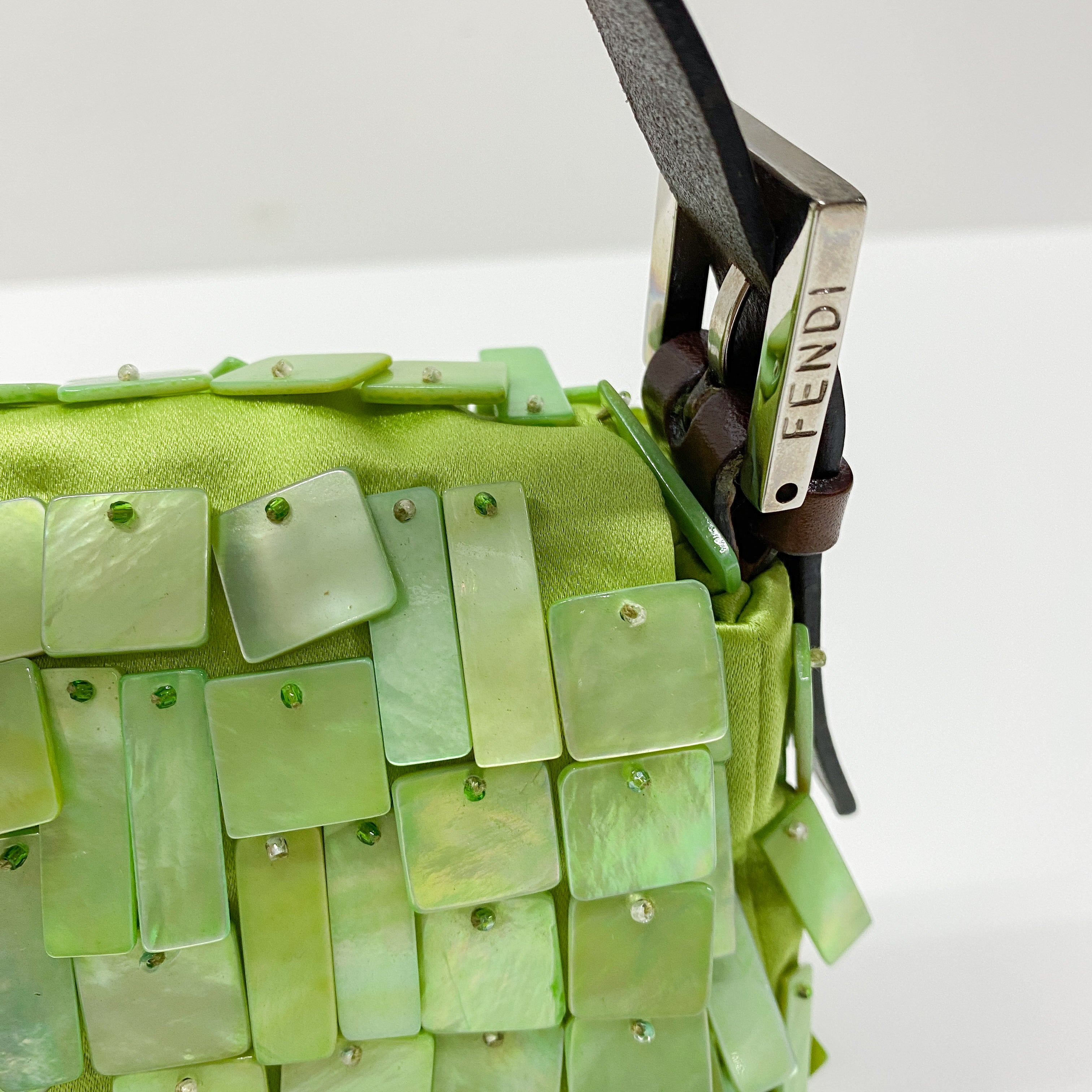 Limited Edition Baguette Mother Of Pearl Green Satin Shoulder Bag