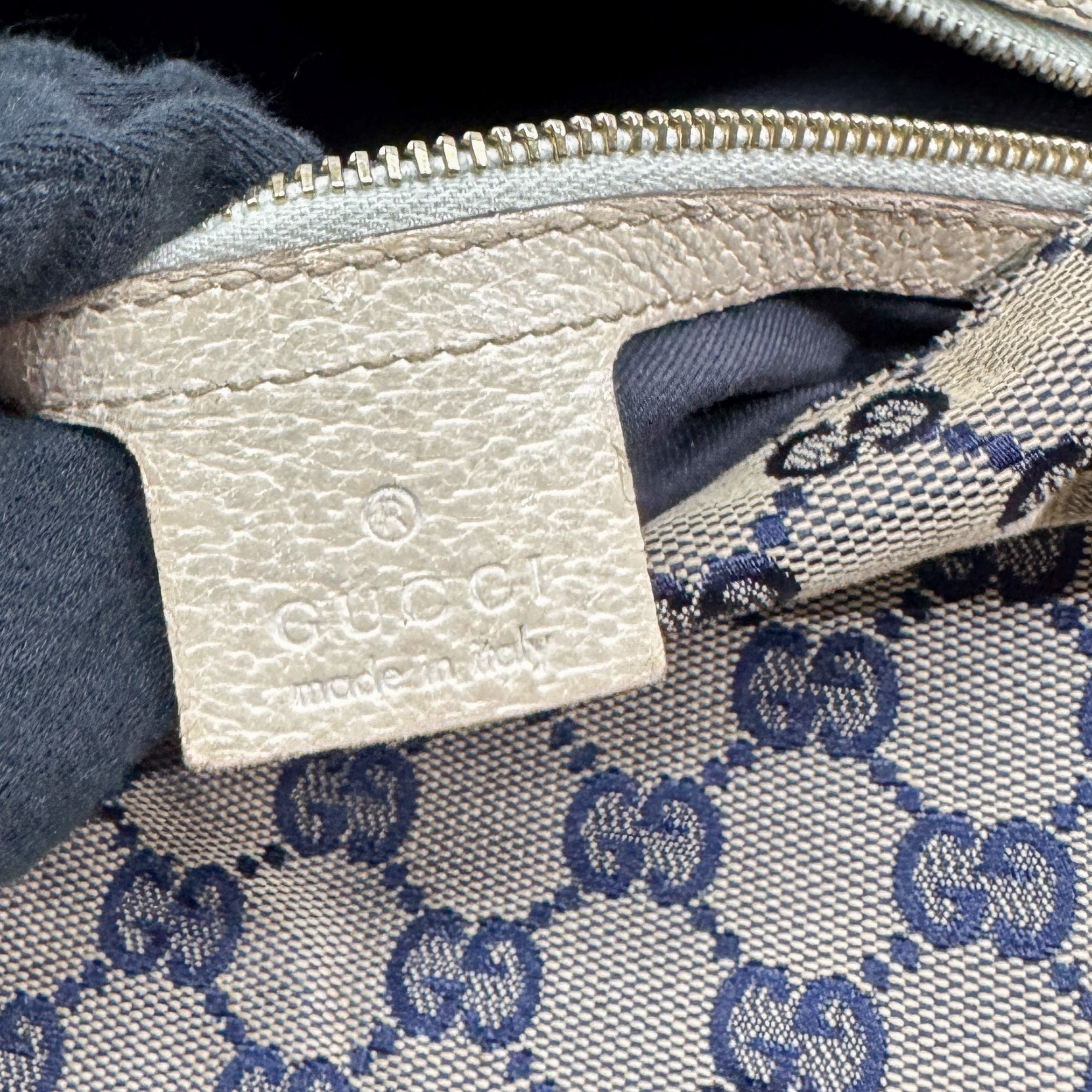 Horsebit Beige Canvas Shoulder Bag