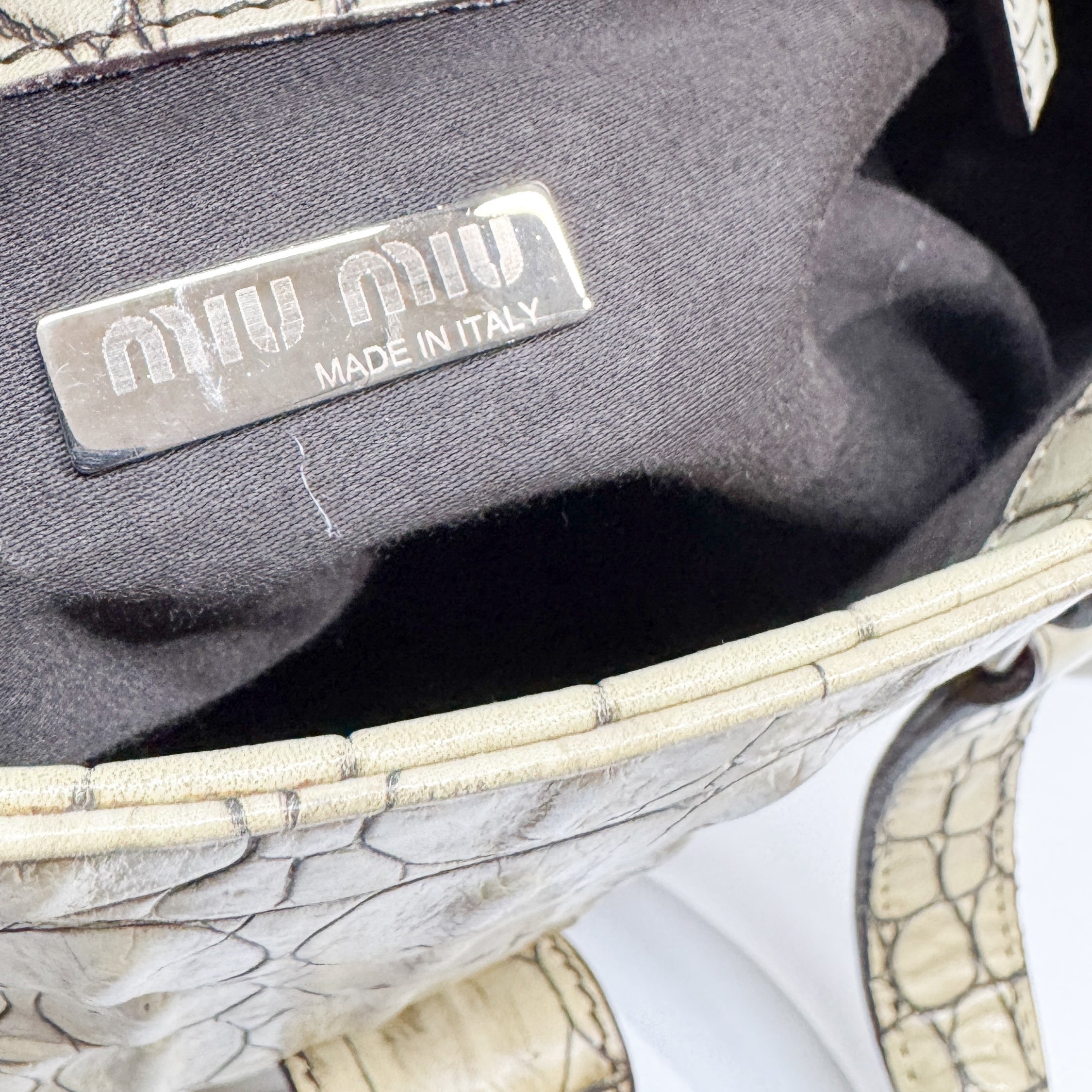 Vintage Beige Croc Embossed Leather Shoulder Bag