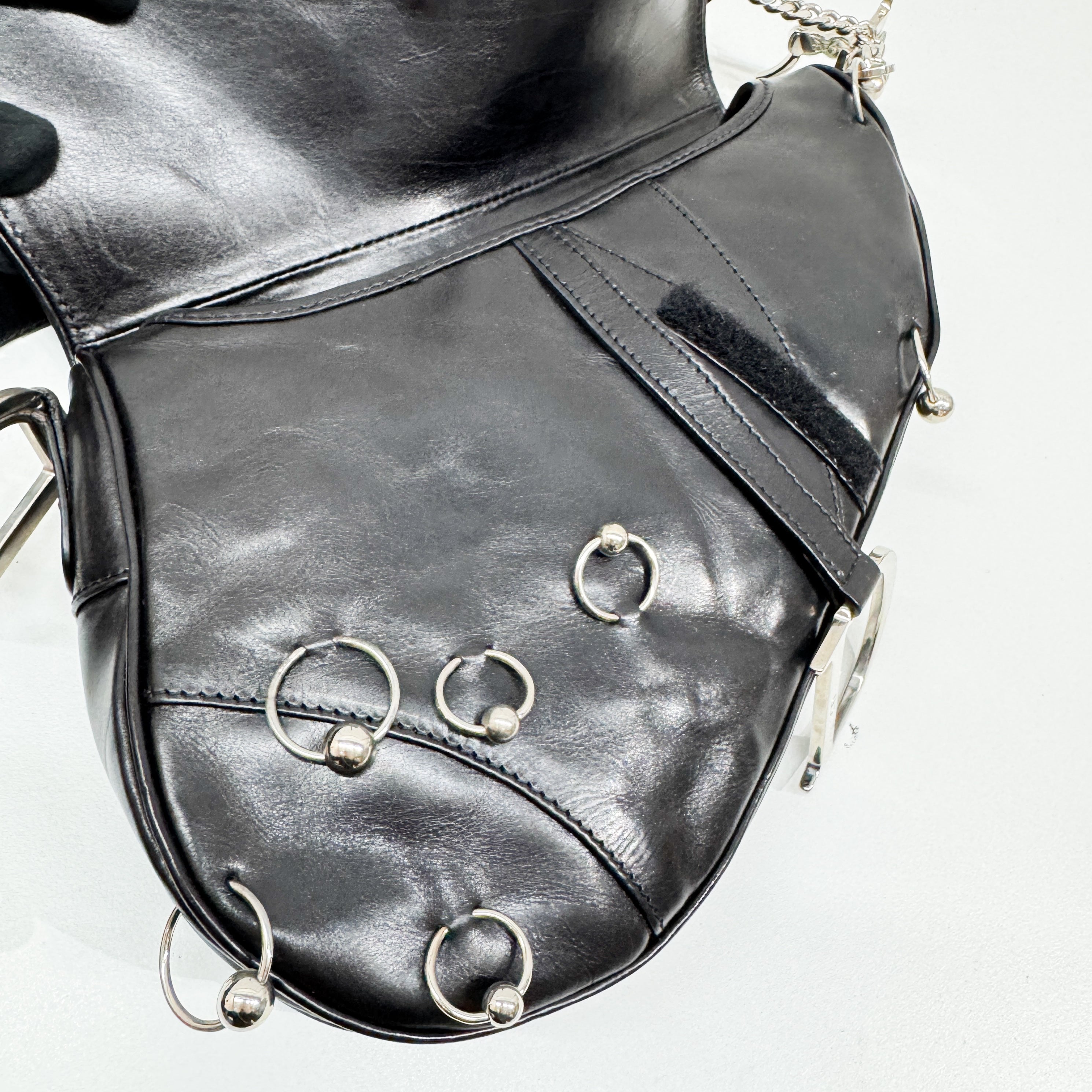 Hardcore Piercing Black Leather Shoulder Bag