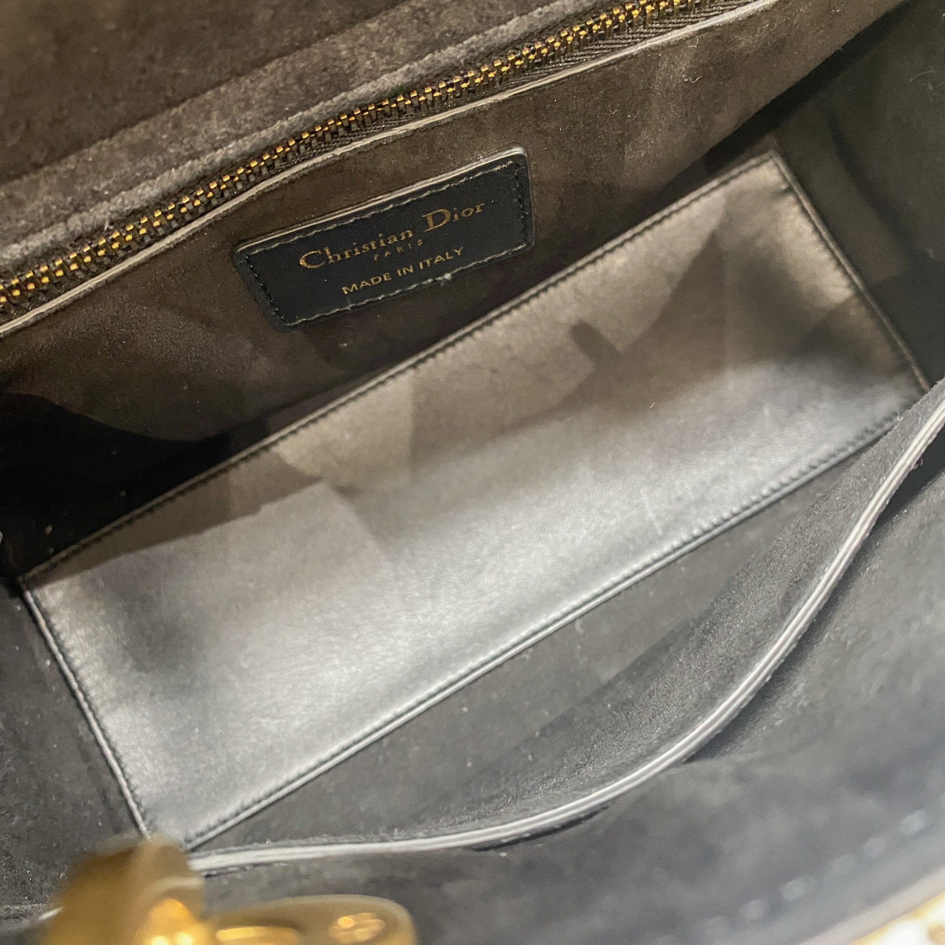 Lady Dior Black Leather Embroided Beads Bag