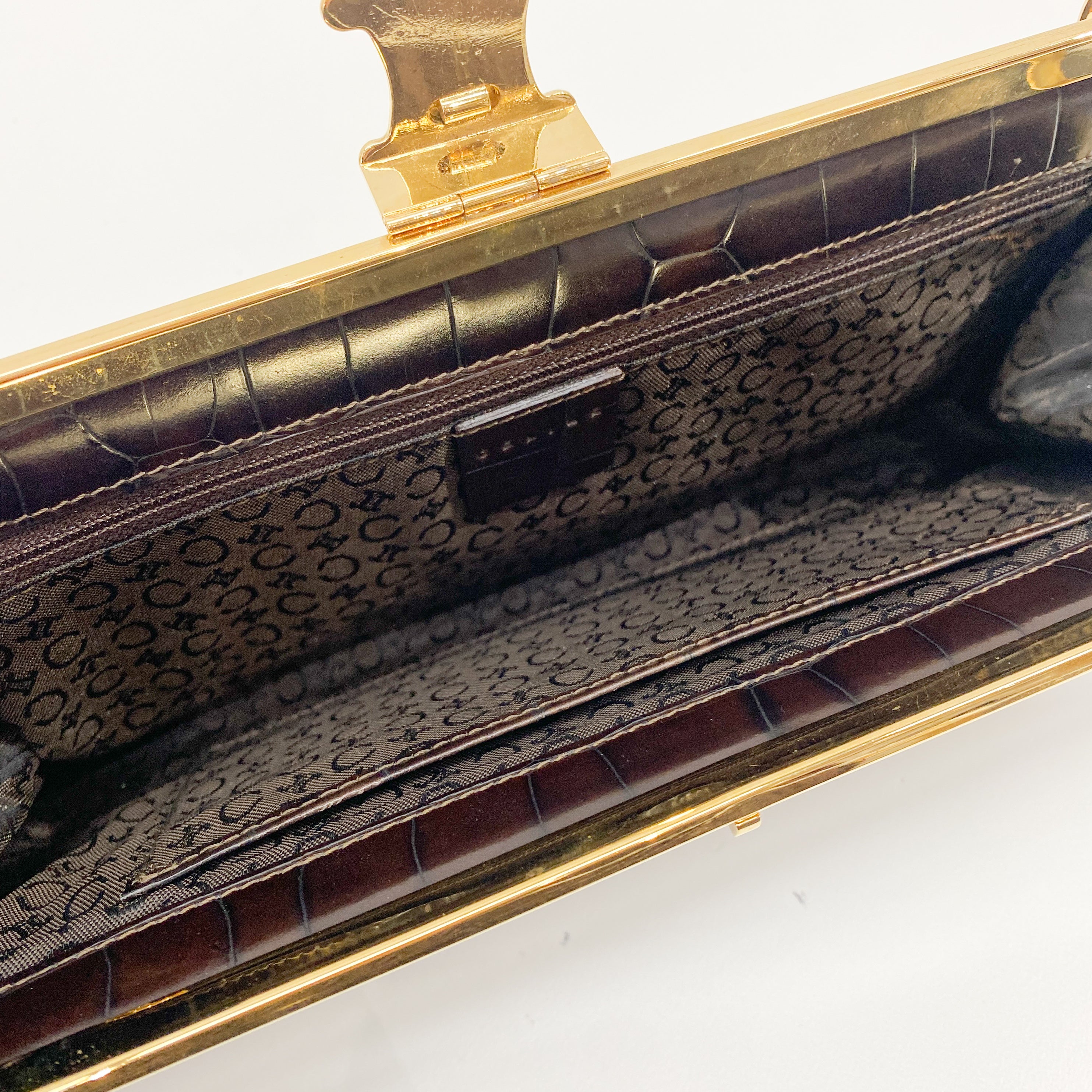 Macadam Brown Croc Chain Shoulder Bag