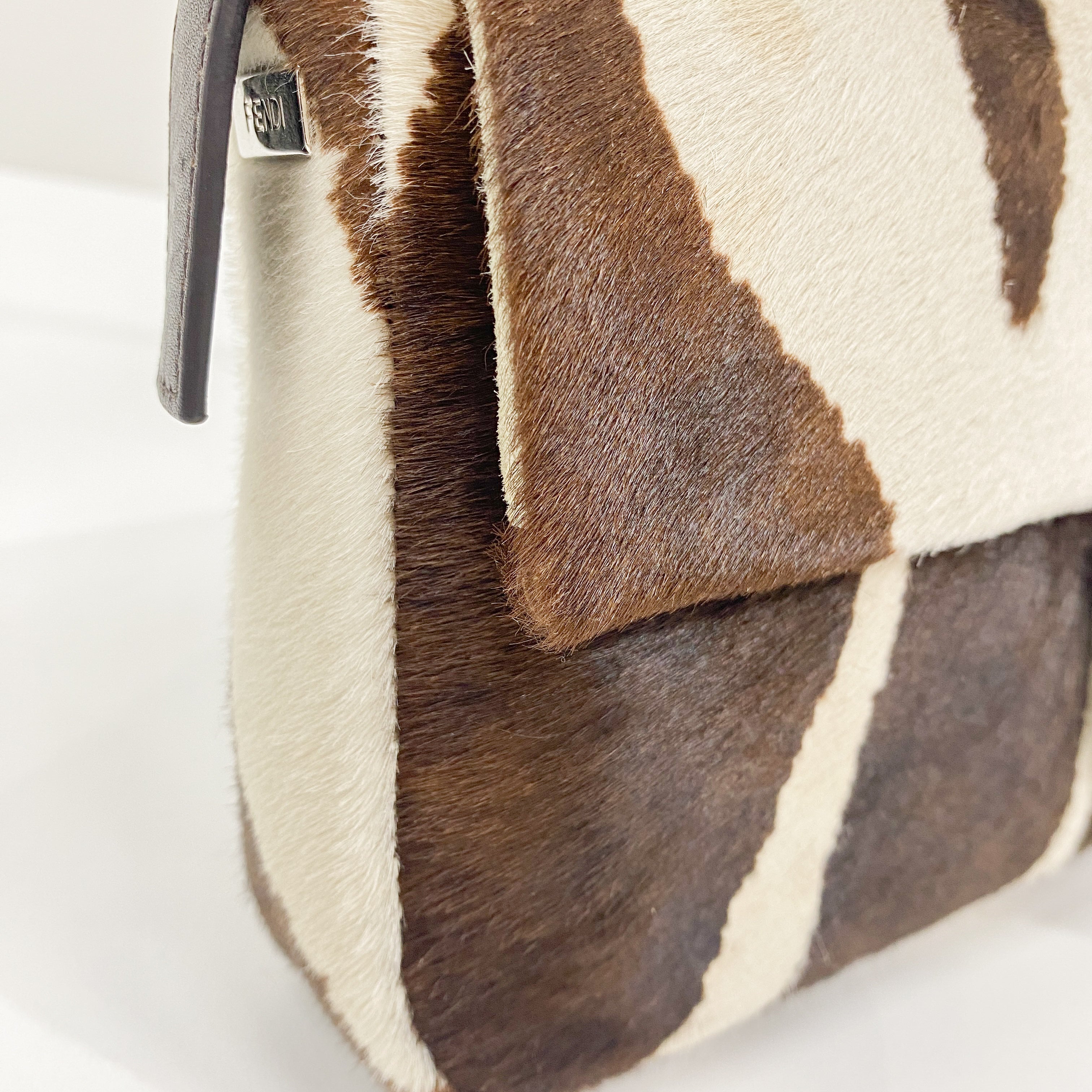 Baguette Brown Zebra Print Pony Hair Shoulder Bag