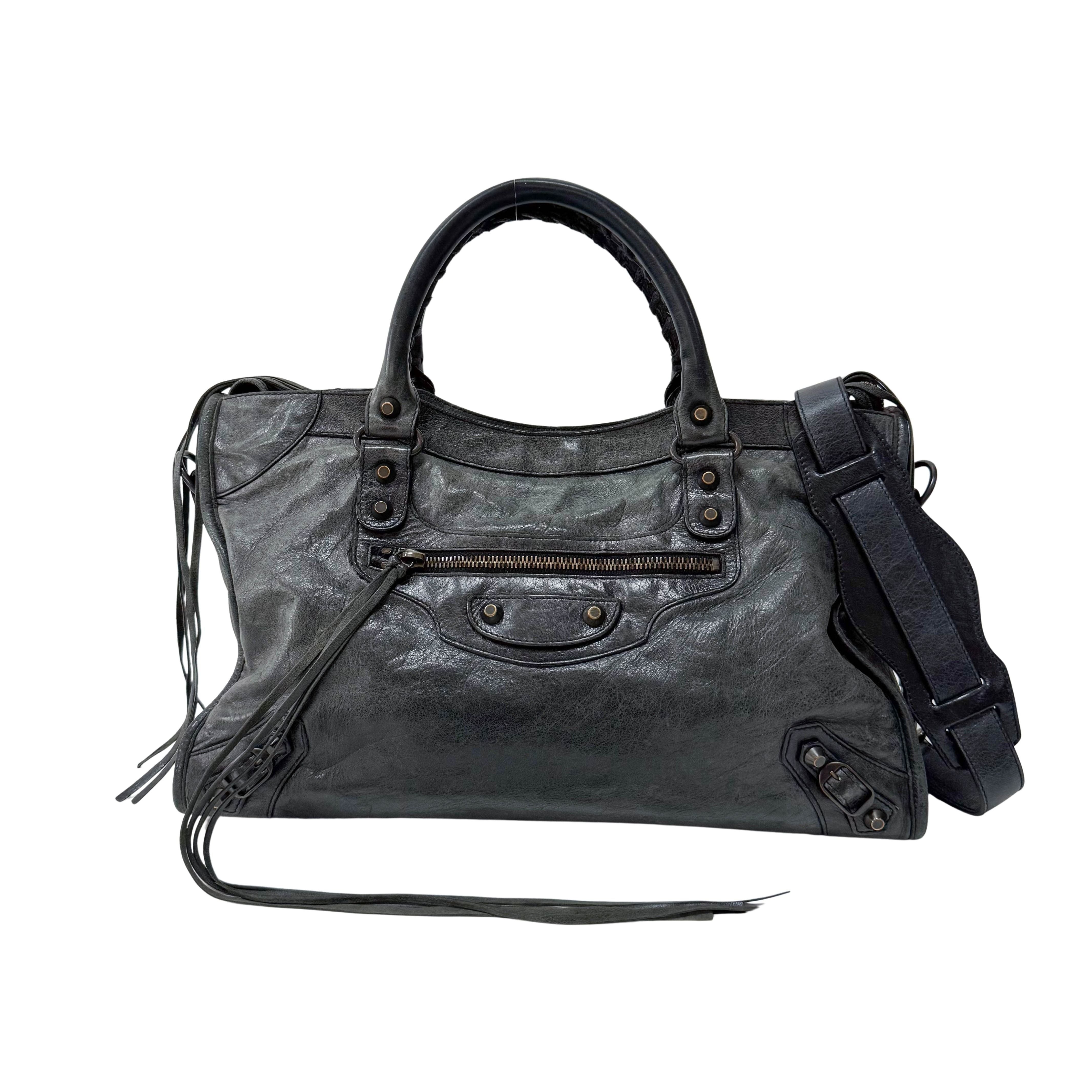 The First Grey Calfskin Leather Two Way Bag