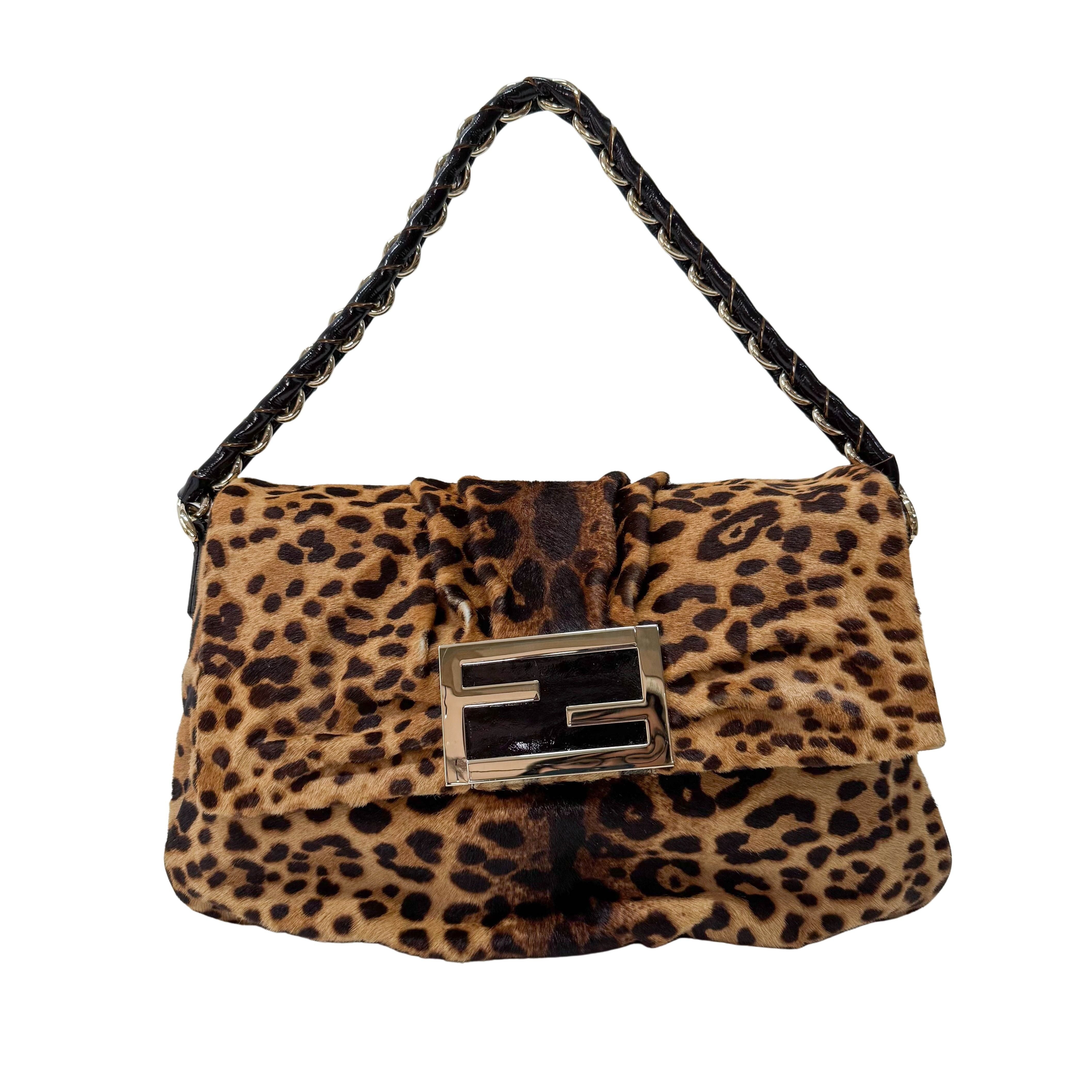 Mamma Baguette Leopard Print Pony Hair Shoulder Bag