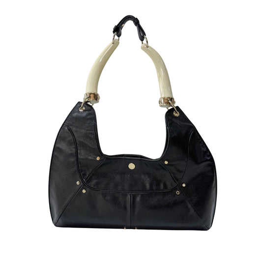 Mombasa Black Leather Double Buffalo Horn Shoulder Bag